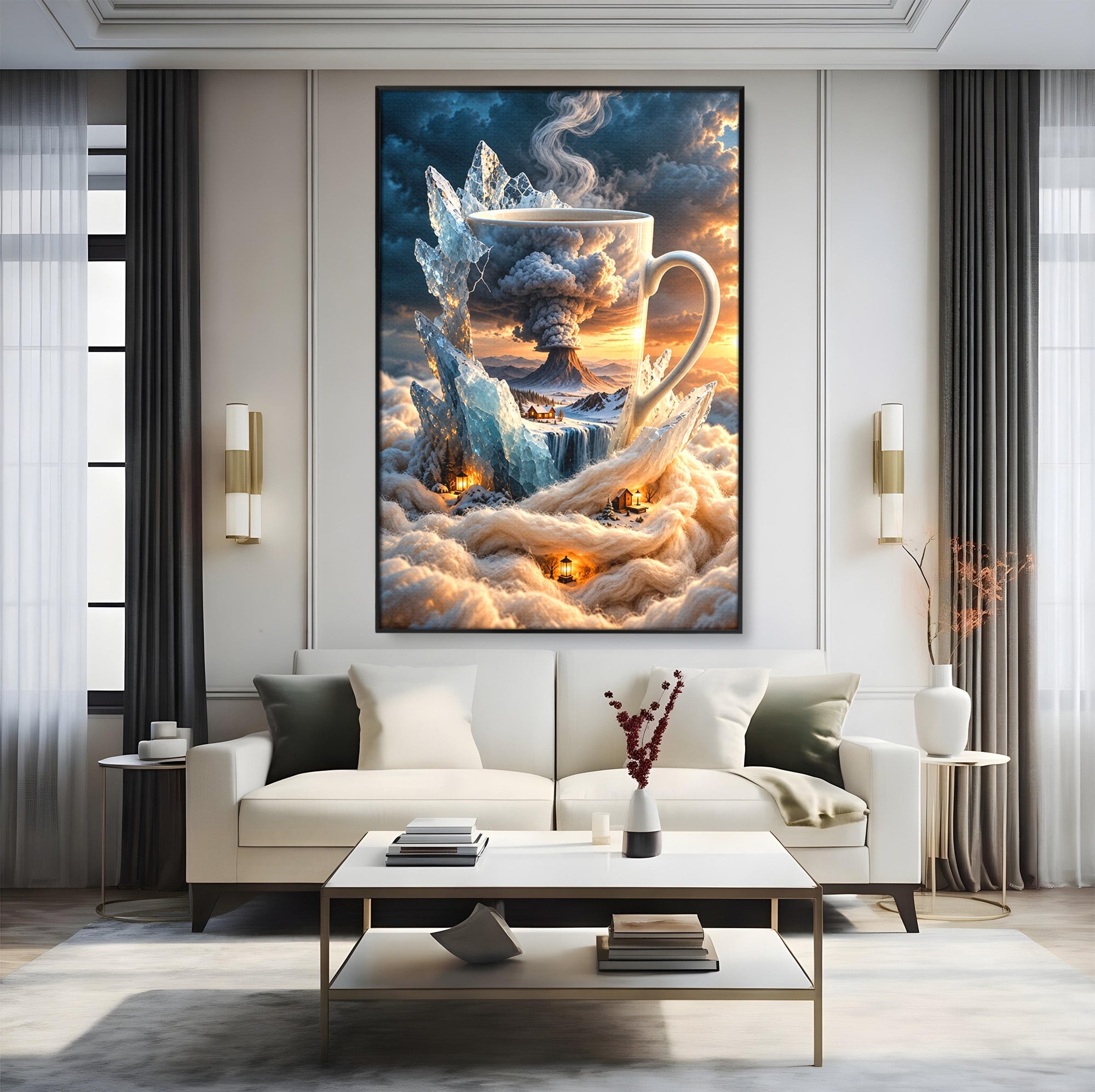 Tablou Canvas Premium LuxCanva® U1213, Cana Magica Cu Vulcan, Peisaj, Fantezie, Dormitor, Cana, Vulcan, Culori Vibrante