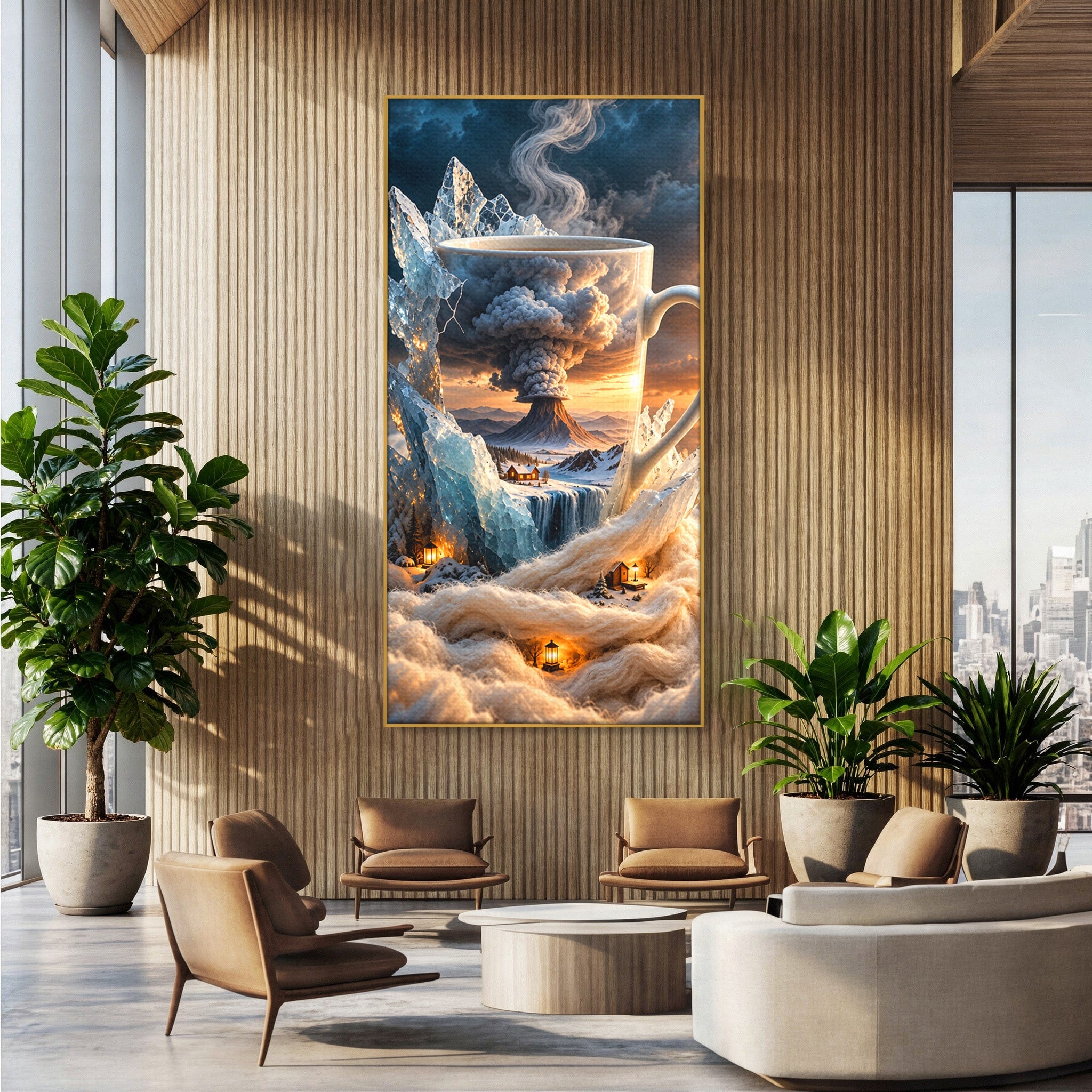 Tablou Canvas Premium LuxCanva® U1213, Cana Magica Cu Vulcan, Peisaj, Fantezie, Dormitor, Cana, Vulcan, Culori Vibrante