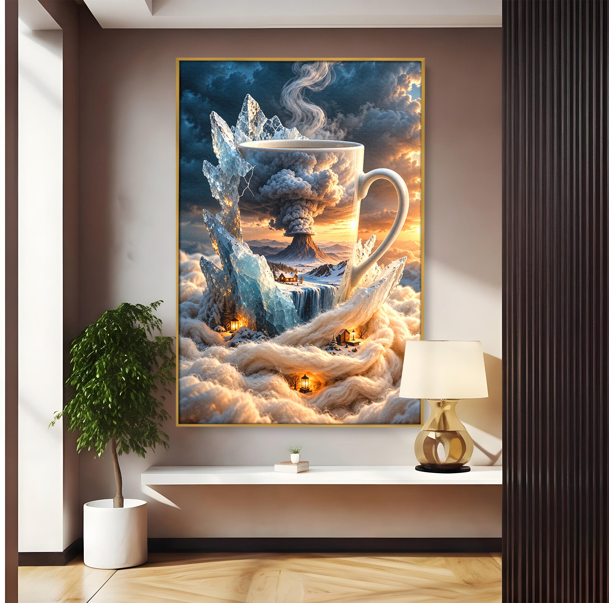Tablou Canvas Premium LuxCanva® U1213, Cana Magica Cu Vulcan, Peisaj, Fantezie, Dormitor, Cana, Vulcan, Culori Vibrante