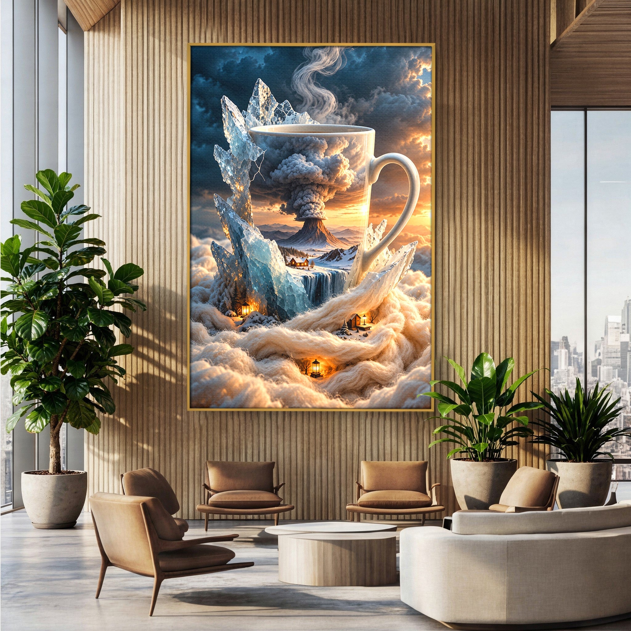 Tablou Canvas Premium LuxCanva® U1213, Cana Magica Cu Vulcan, Peisaj, Fantezie, Dormitor, Cana, Vulcan, Culori Vibrante