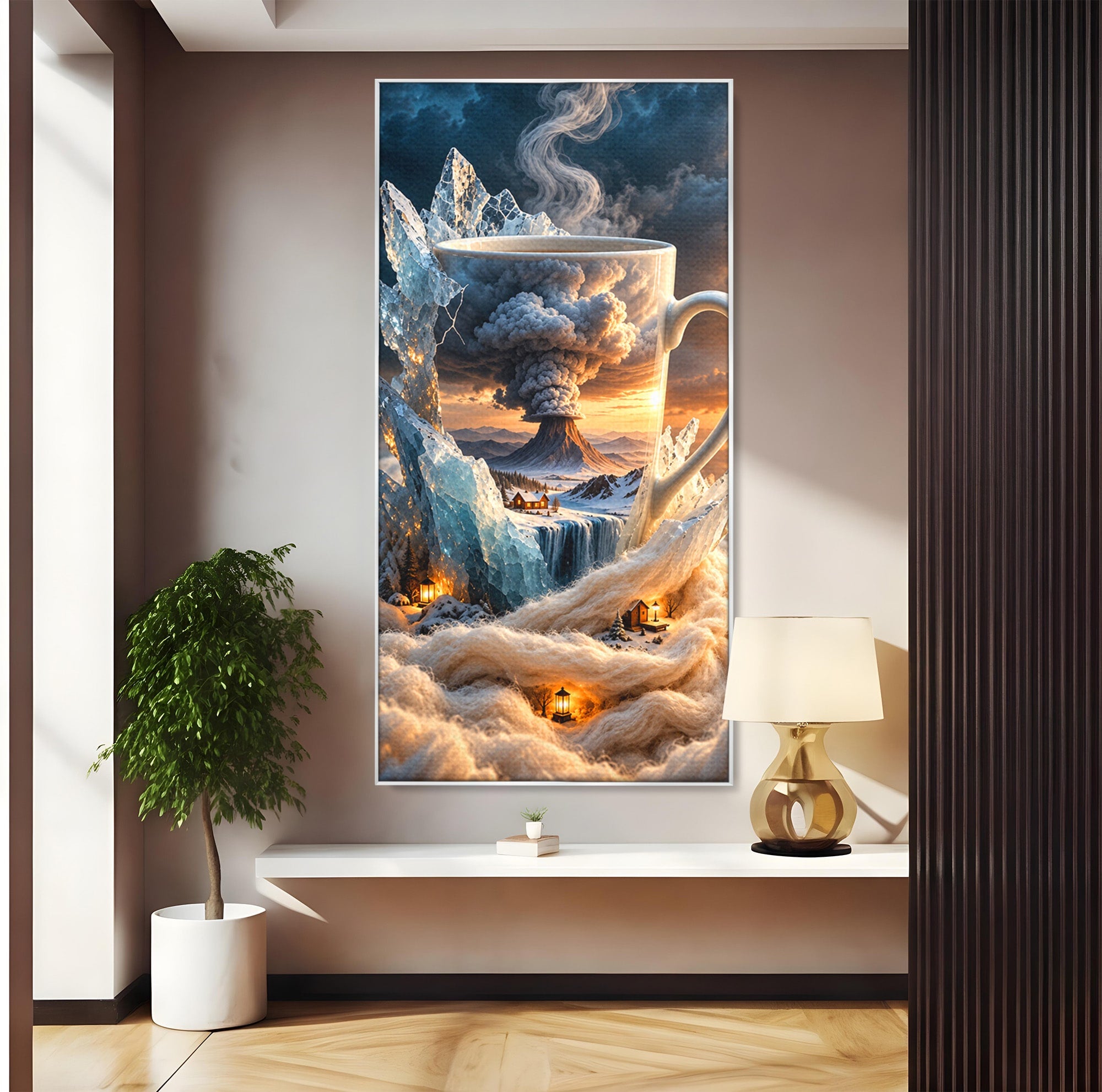 Tablou Canvas Premium LuxCanva® U1213, Cana Magica Cu Vulcan, Peisaj, Fantezie, Dormitor, Cana, Vulcan, Culori Vibrante