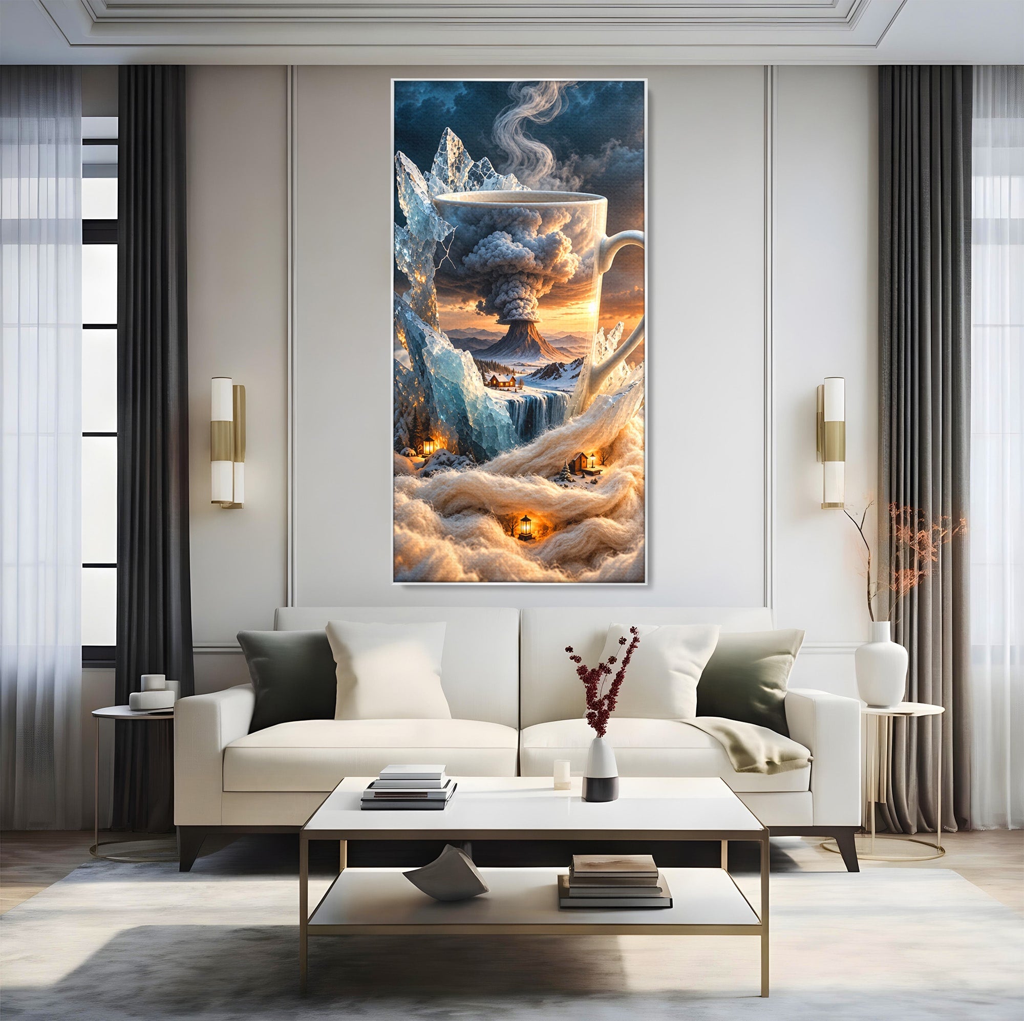Tablou Canvas Premium LuxCanva® U1213, Cana Magica Cu Vulcan, Peisaj, Fantezie, Dormitor, Cana, Vulcan, Culori Vibrante