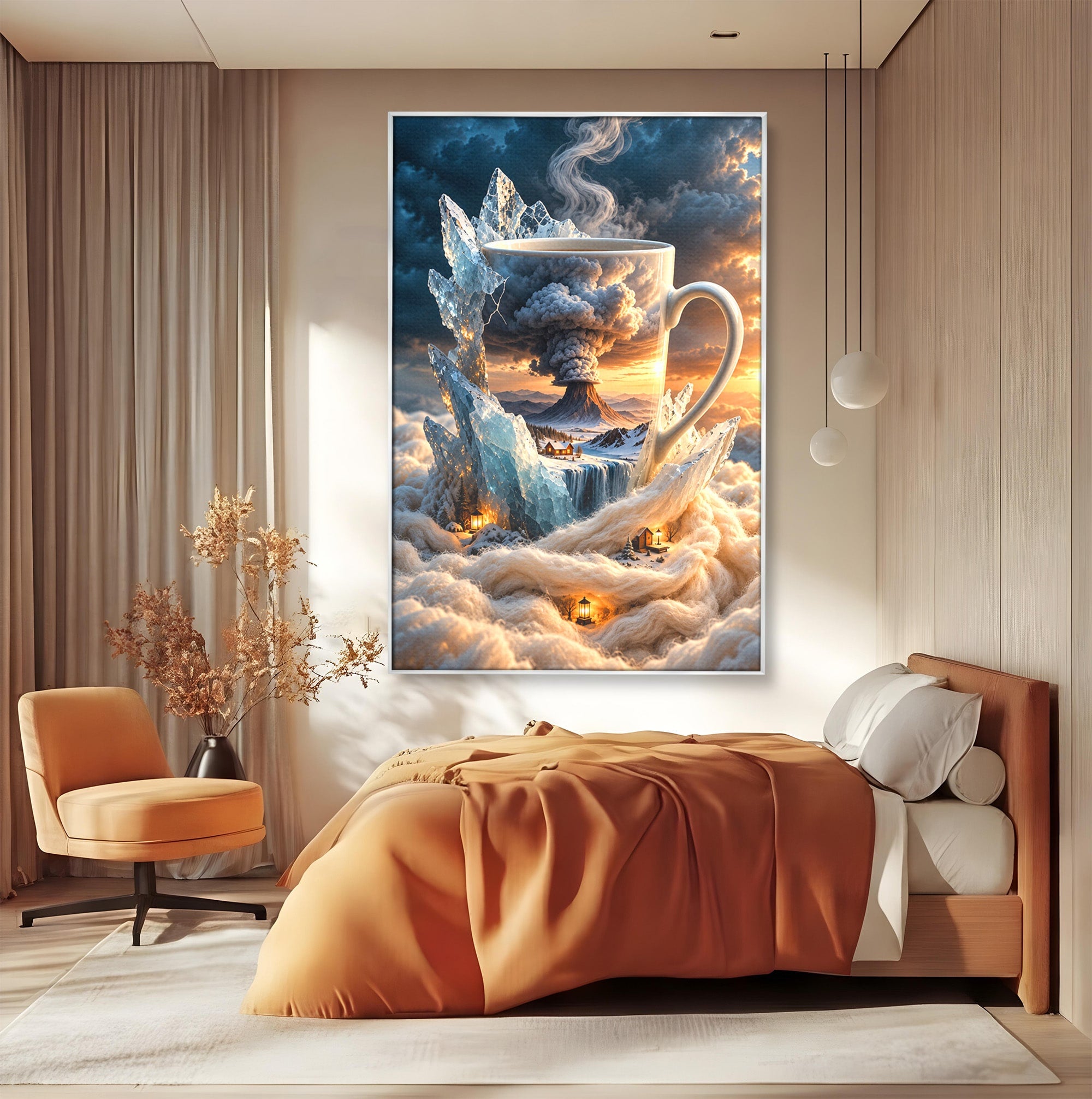 Tablou Canvas Premium LuxCanva® U1213, Cana Magica Cu Vulcan, Peisaj, Fantezie, Dormitor, Cana, Vulcan, Culori Vibrante