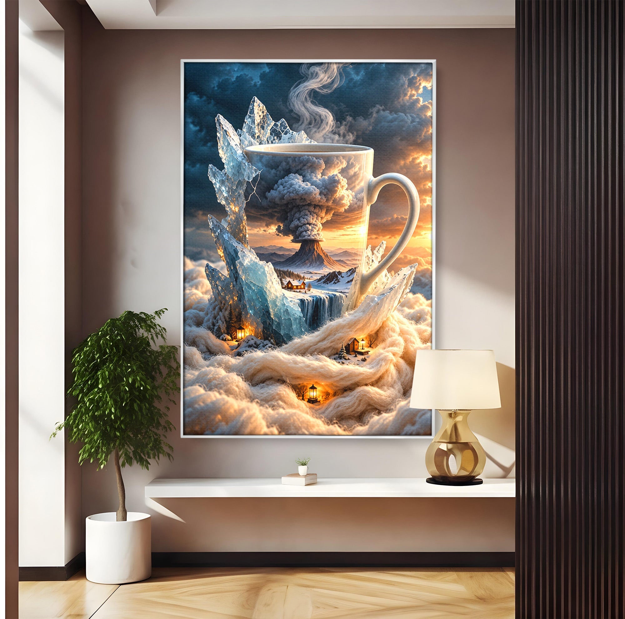 Tablou Canvas Premium LuxCanva® U1213, Cana Magica Cu Vulcan, Peisaj, Fantezie, Dormitor, Cana, Vulcan, Culori Vibrante