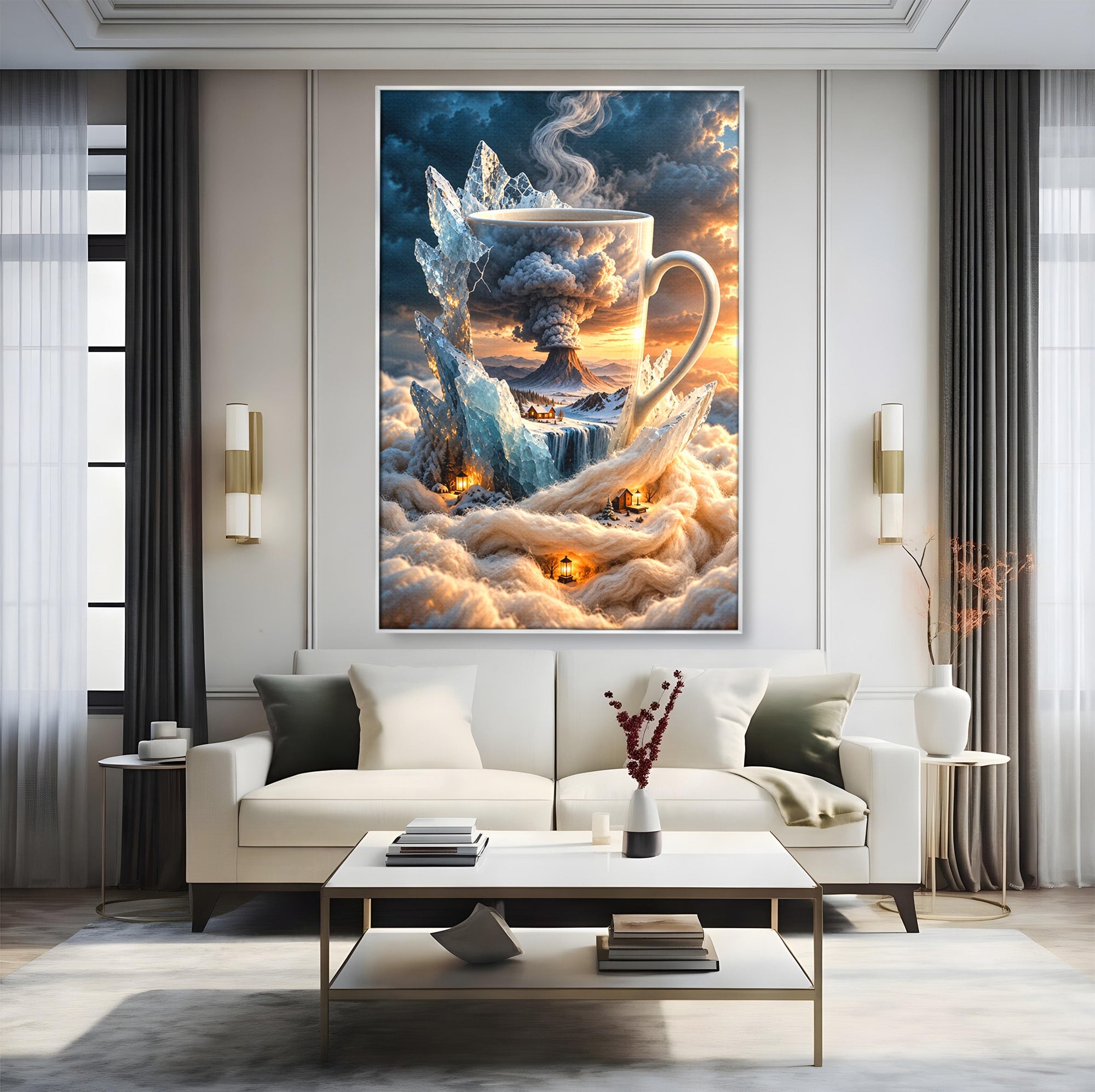Tablou Canvas Premium LuxCanva® U1213, Cana Magica Cu Vulcan, Peisaj, Fantezie, Dormitor, Cana, Vulcan, Culori Vibrante