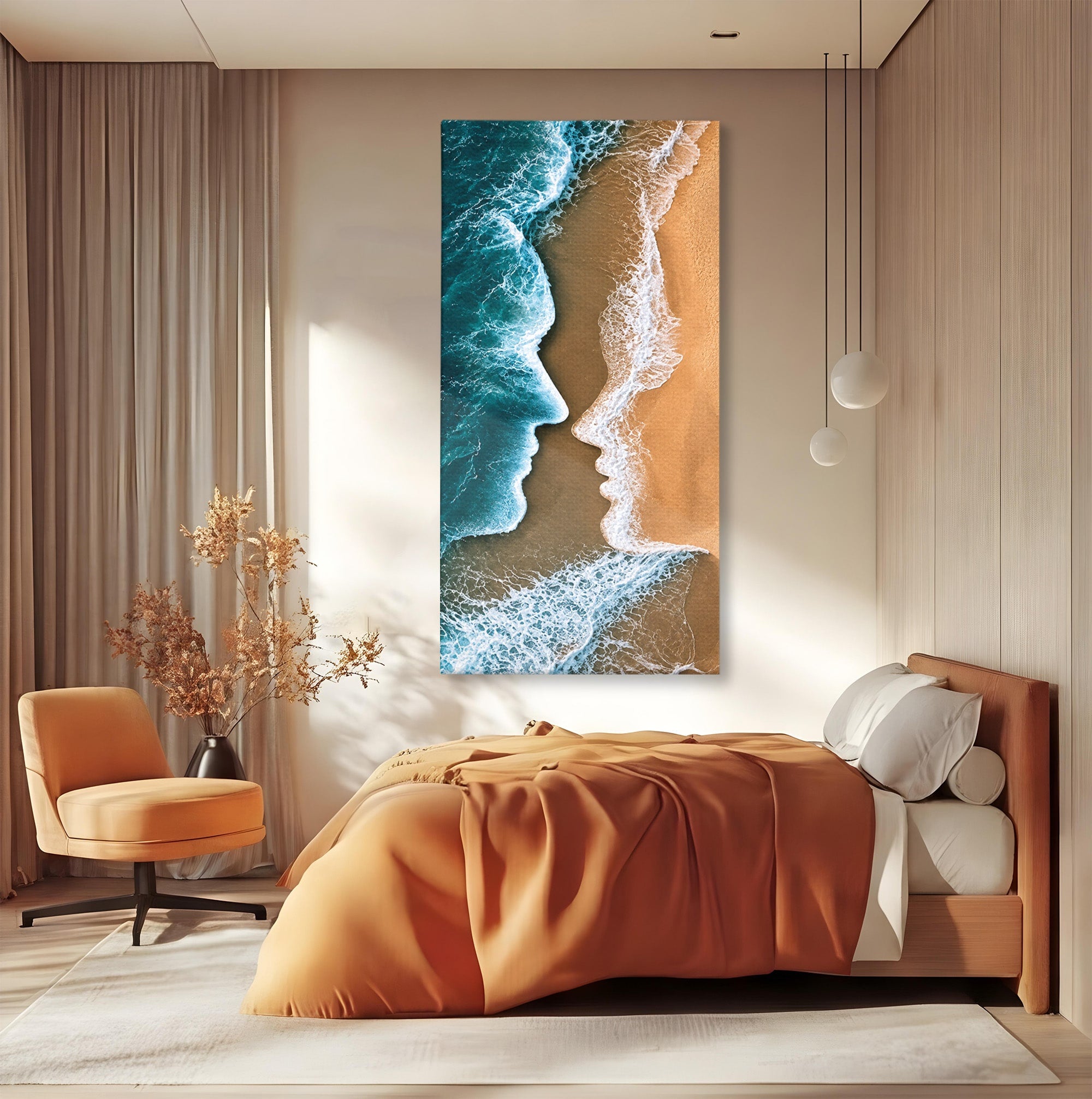 Tablou Canvas Premium LuxCanva® U1214, Valuri In Forma De Chipuri, Ocean, Creativ, Valuri, Chipuri, Dormitor, Living, Culori Vibrante