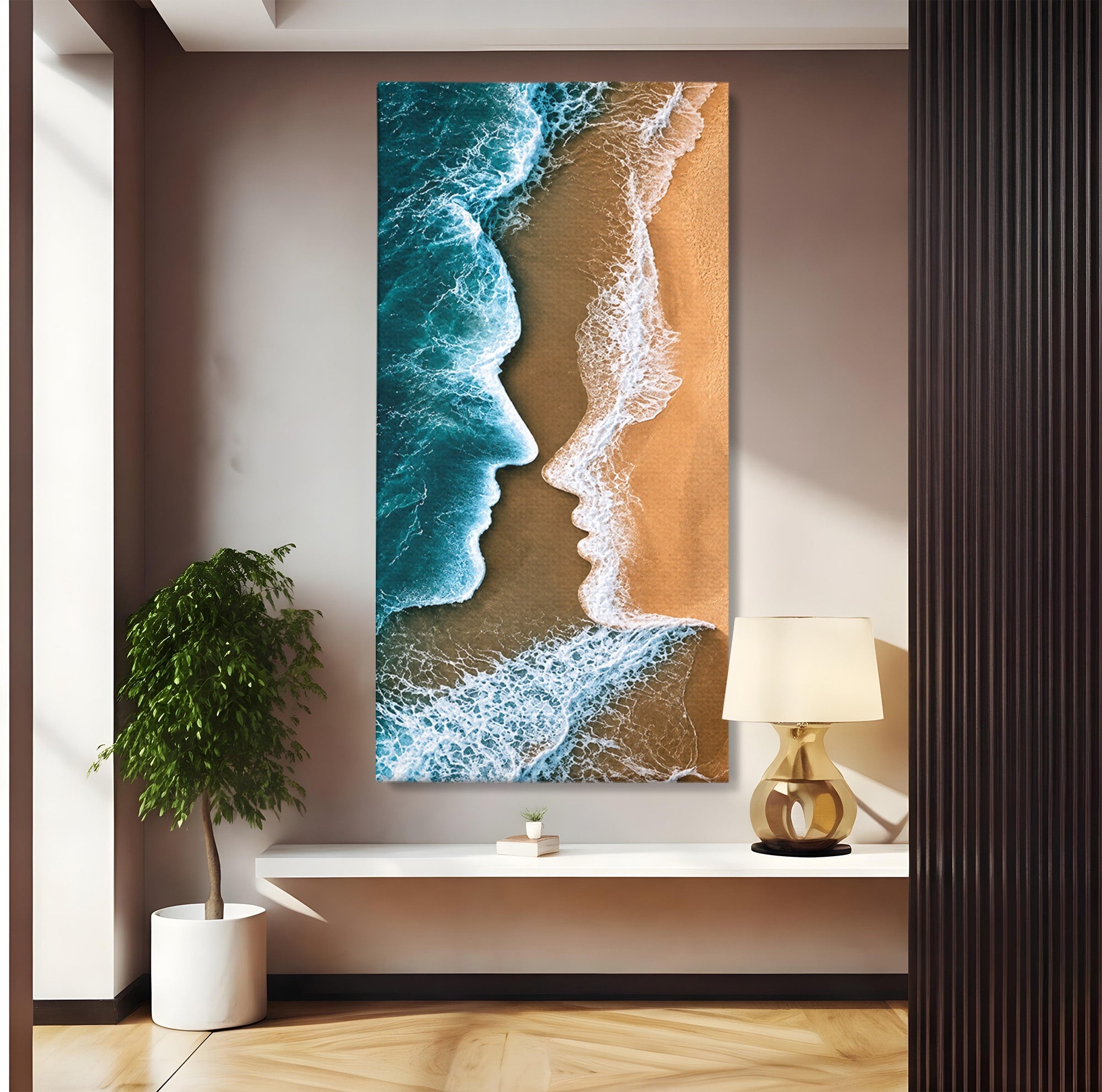 Tablou Canvas Premium LuxCanva® U1214, Valuri In Forma De Chipuri, Ocean, Creativ, Valuri, Chipuri, Dormitor, Living, Culori Vibrante