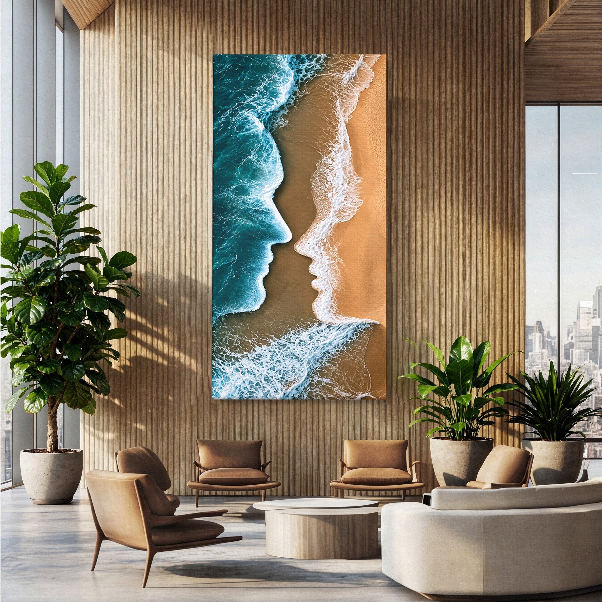 Tablou Canvas Premium LuxCanva® U1214, Valuri In Forma De Chipuri, Ocean, Creativ, Valuri, Chipuri, Dormitor, Living, Culori Vibrante