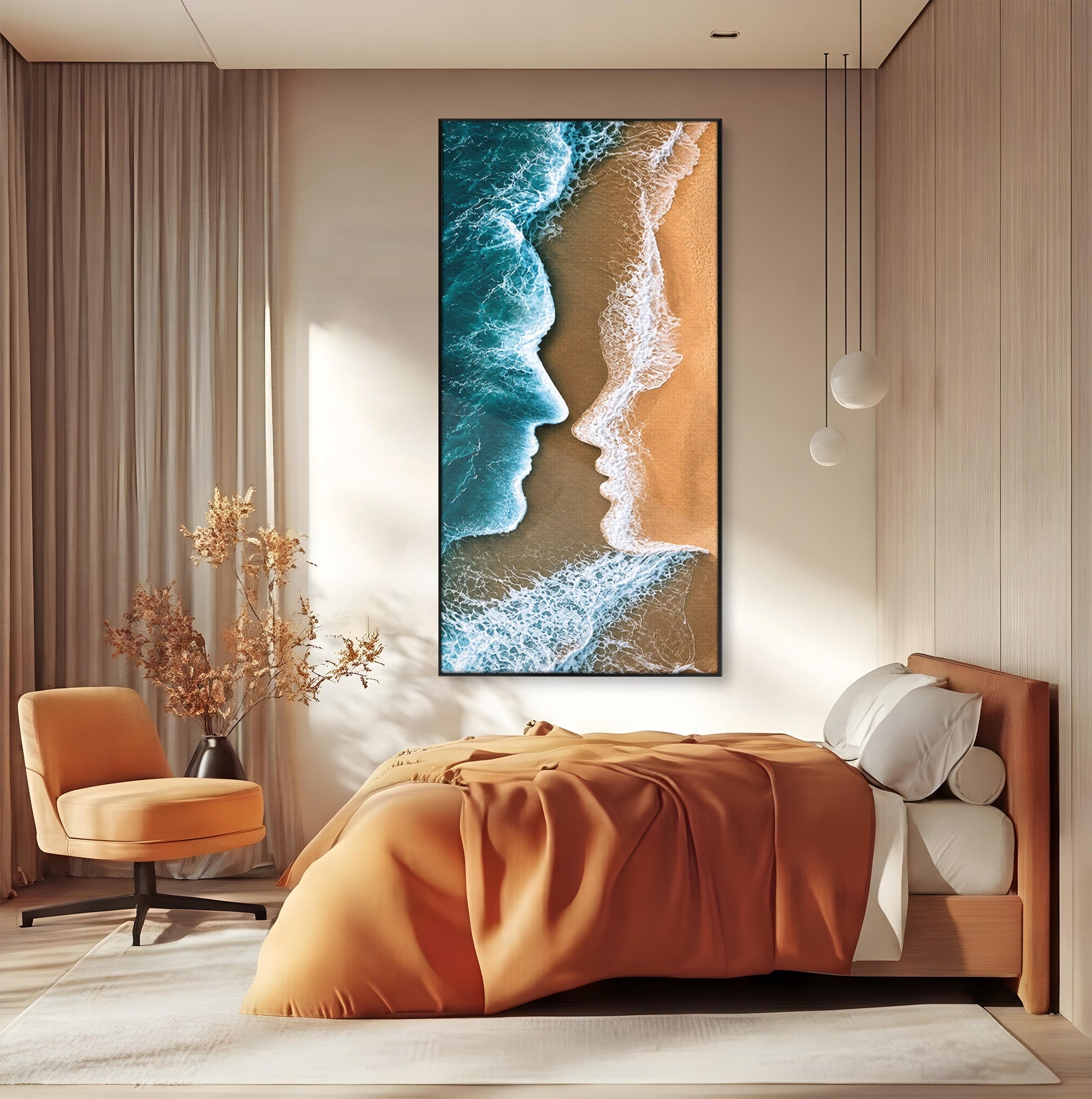 Tablou Canvas Premium LuxCanva® U1214, Valuri In Forma De Chipuri, Ocean, Creativ, Valuri, Chipuri, Dormitor, Living, Culori Vibrante