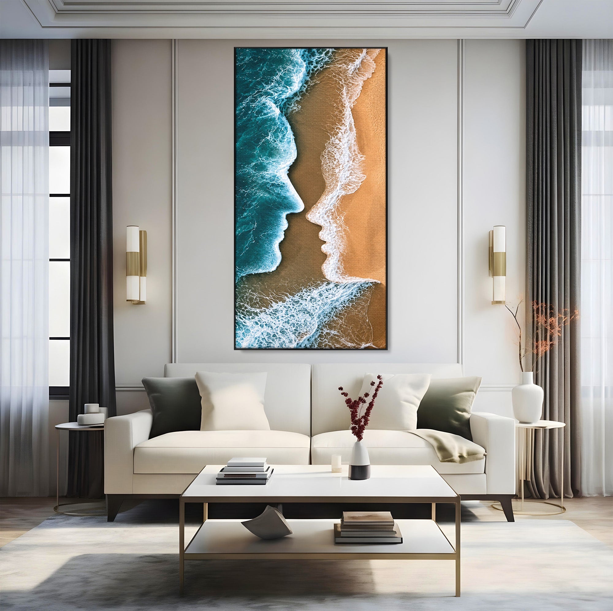 Tablou Canvas Premium LuxCanva® U1214, Valuri In Forma De Chipuri, Ocean, Creativ, Valuri, Chipuri, Dormitor, Living, Culori Vibrante