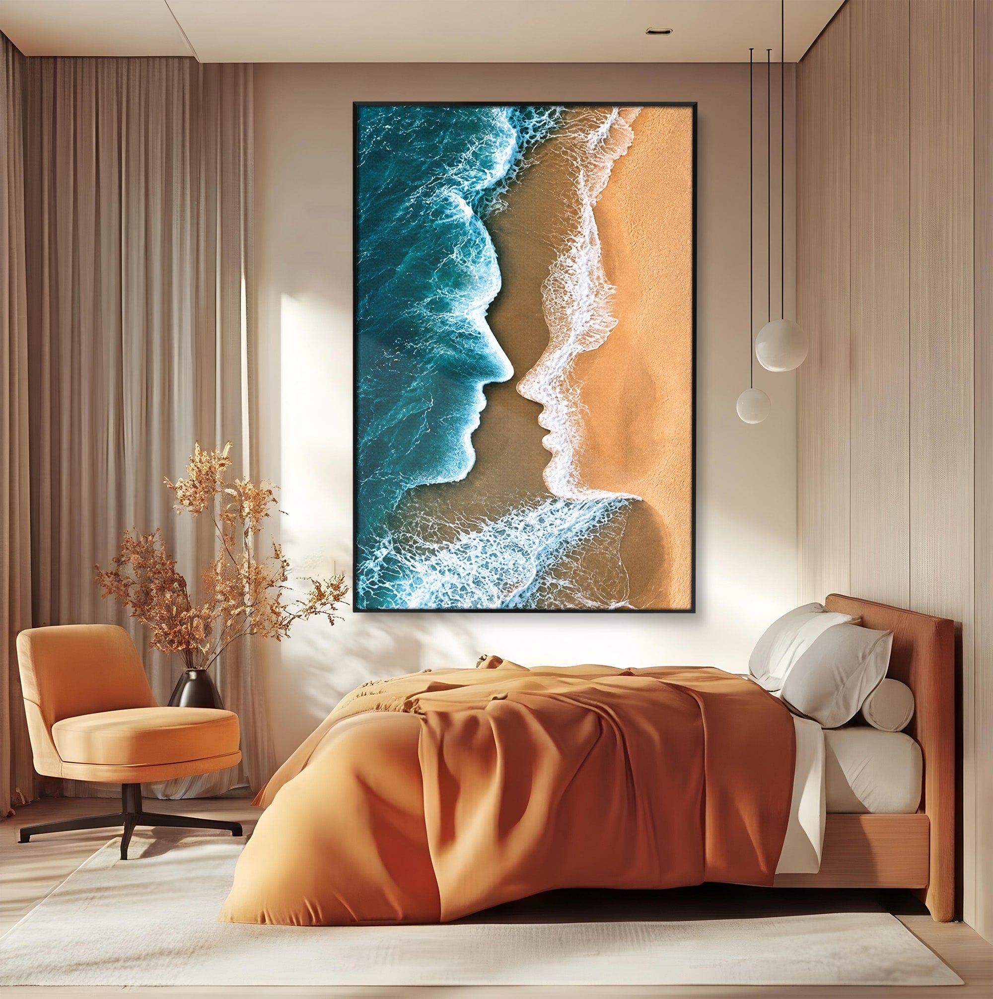 Tablou Canvas Premium LuxCanva® U1214, Valuri In Forma De Chipuri, Ocean, Creativ, Valuri, Chipuri, Dormitor, Living, Culori Vibrante