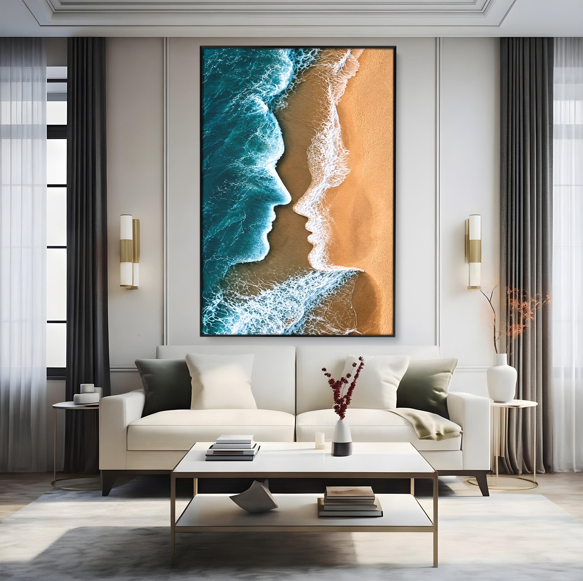 Tablou Canvas Premium LuxCanva® U1214, Valuri In Forma De Chipuri, Ocean, Creativ, Valuri, Chipuri, Dormitor, Living, Culori Vibrante