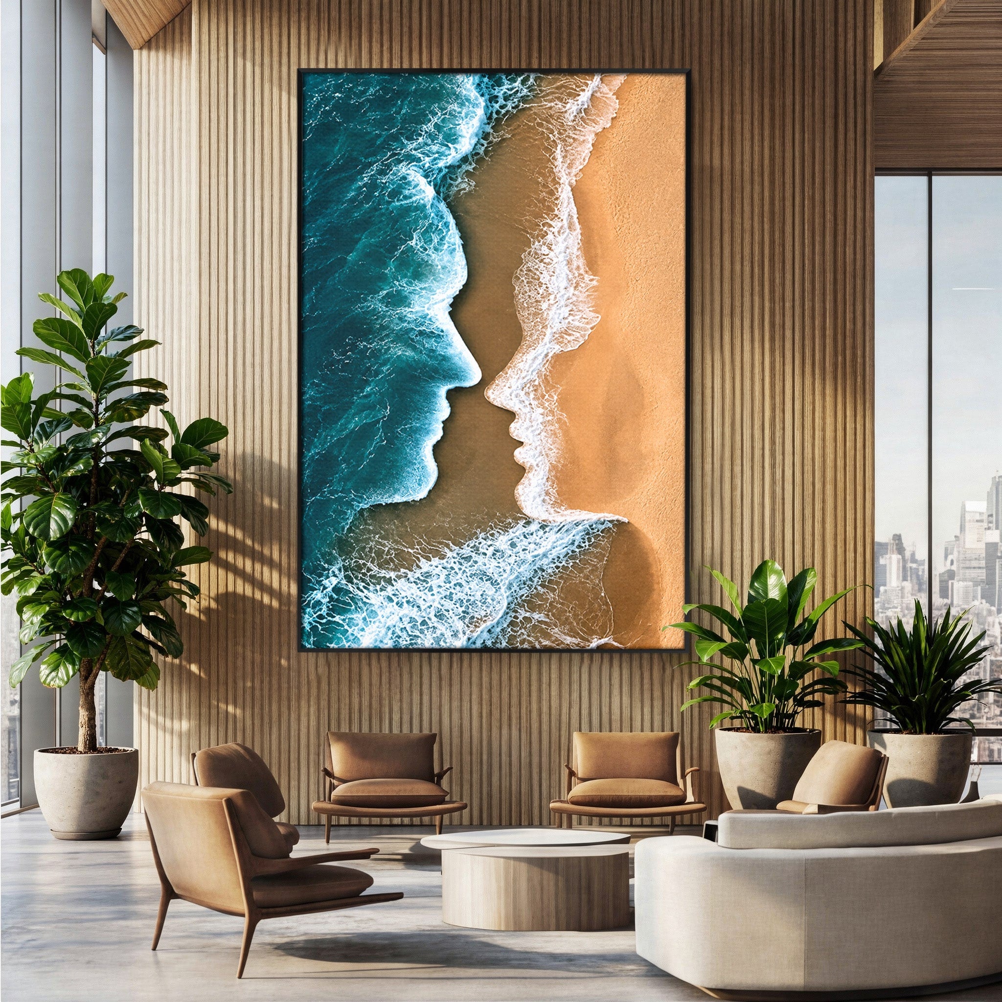 Tablou Canvas Premium LuxCanva® U1214, Valuri In Forma De Chipuri, Ocean, Creativ, Valuri, Chipuri, Dormitor, Living, Culori Vibrante