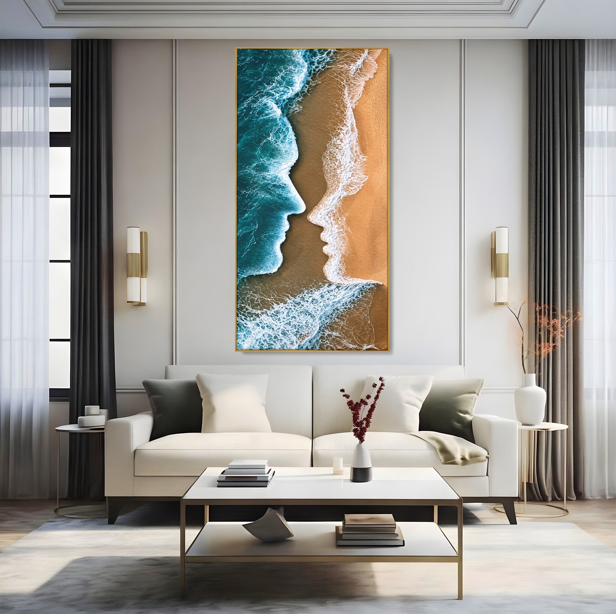 Tablou Canvas Premium LuxCanva® U1214, Valuri In Forma De Chipuri, Ocean, Creativ, Valuri, Chipuri, Dormitor, Living, Culori Vibrante