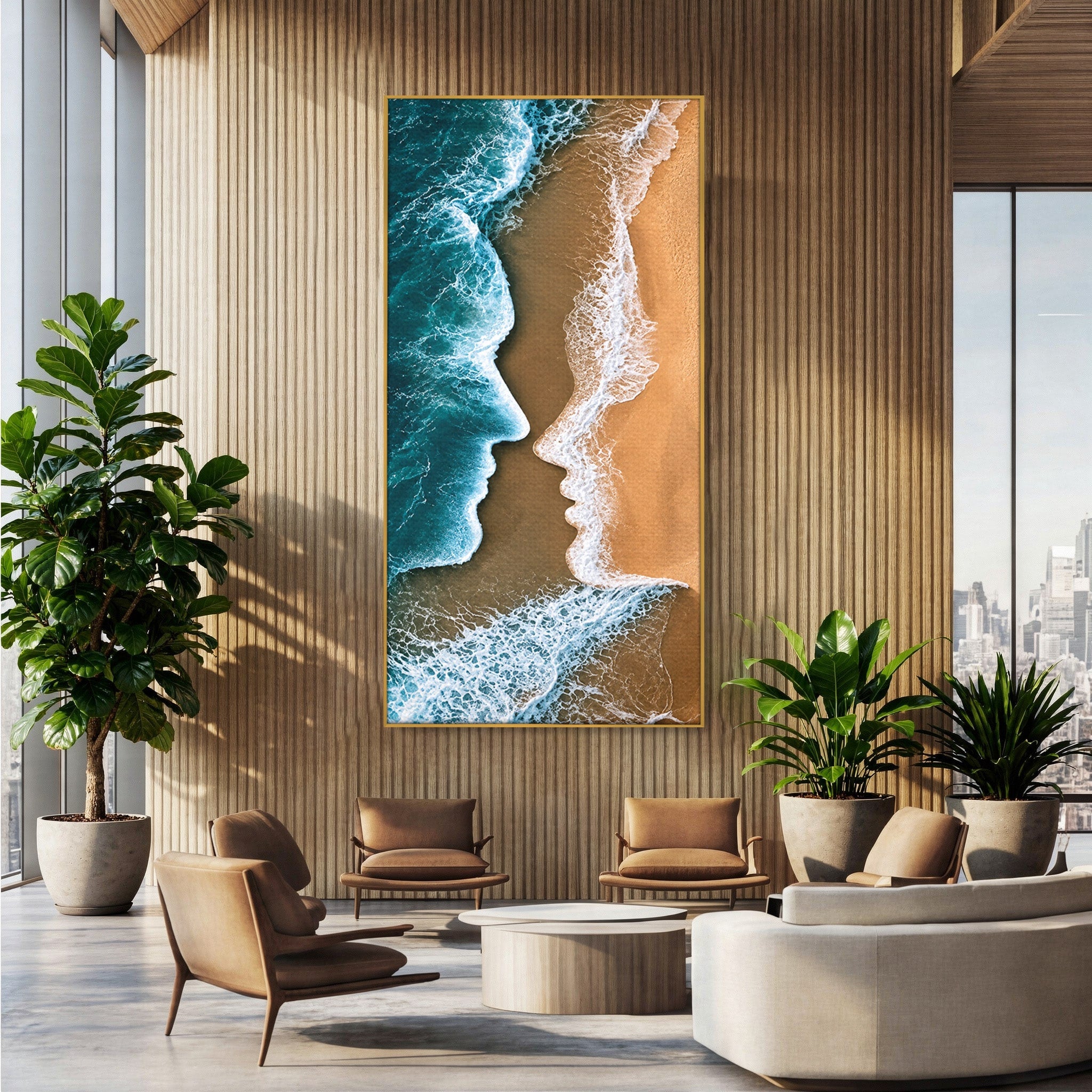 Tablou Canvas Premium LuxCanva® U1214, Valuri In Forma De Chipuri, Ocean, Creativ, Valuri, Chipuri, Dormitor, Living, Culori Vibrante