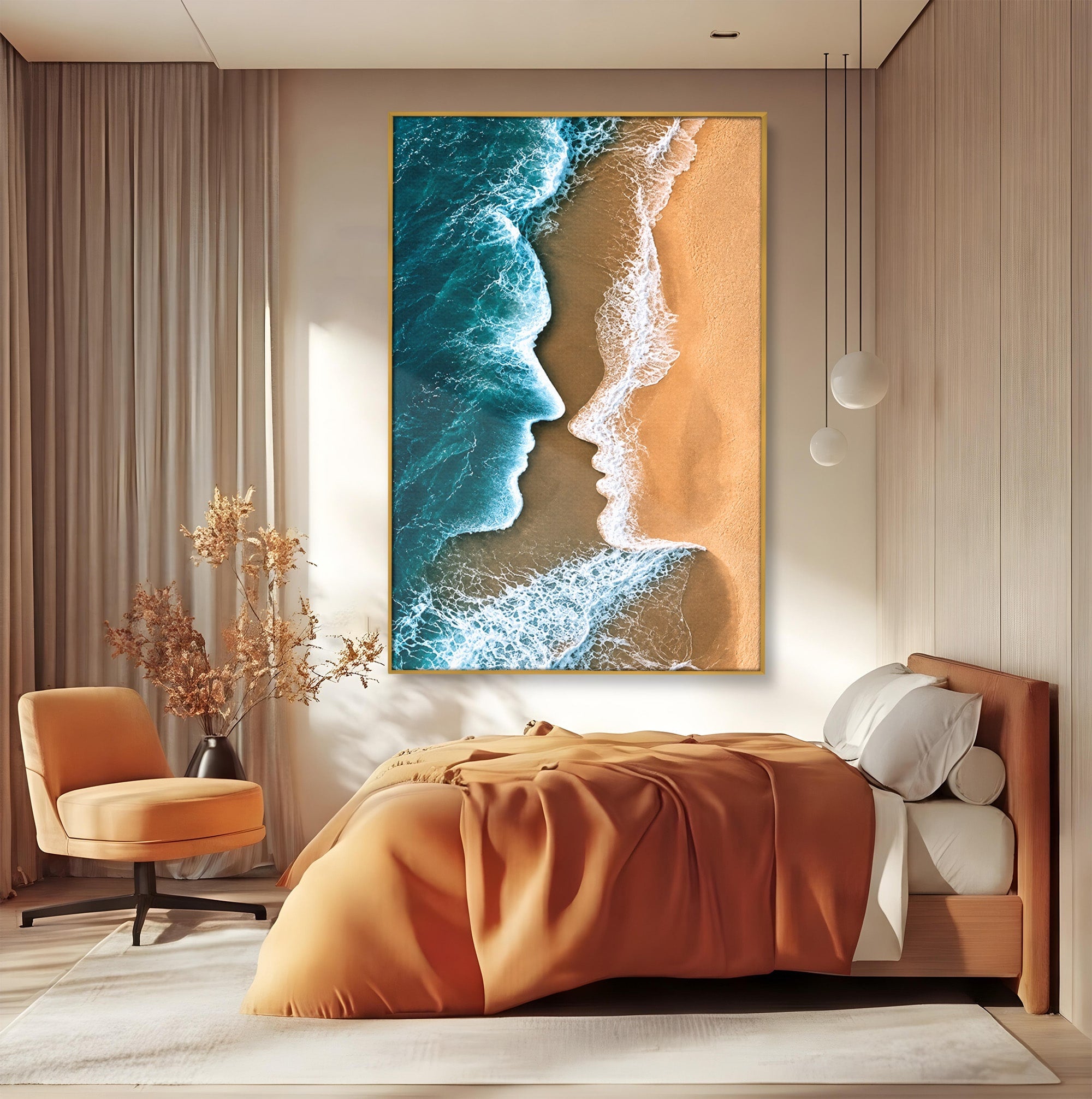 Tablou Canvas Premium LuxCanva® U1214, Valuri In Forma De Chipuri, Ocean, Creativ, Valuri, Chipuri, Dormitor, Living, Culori Vibrante