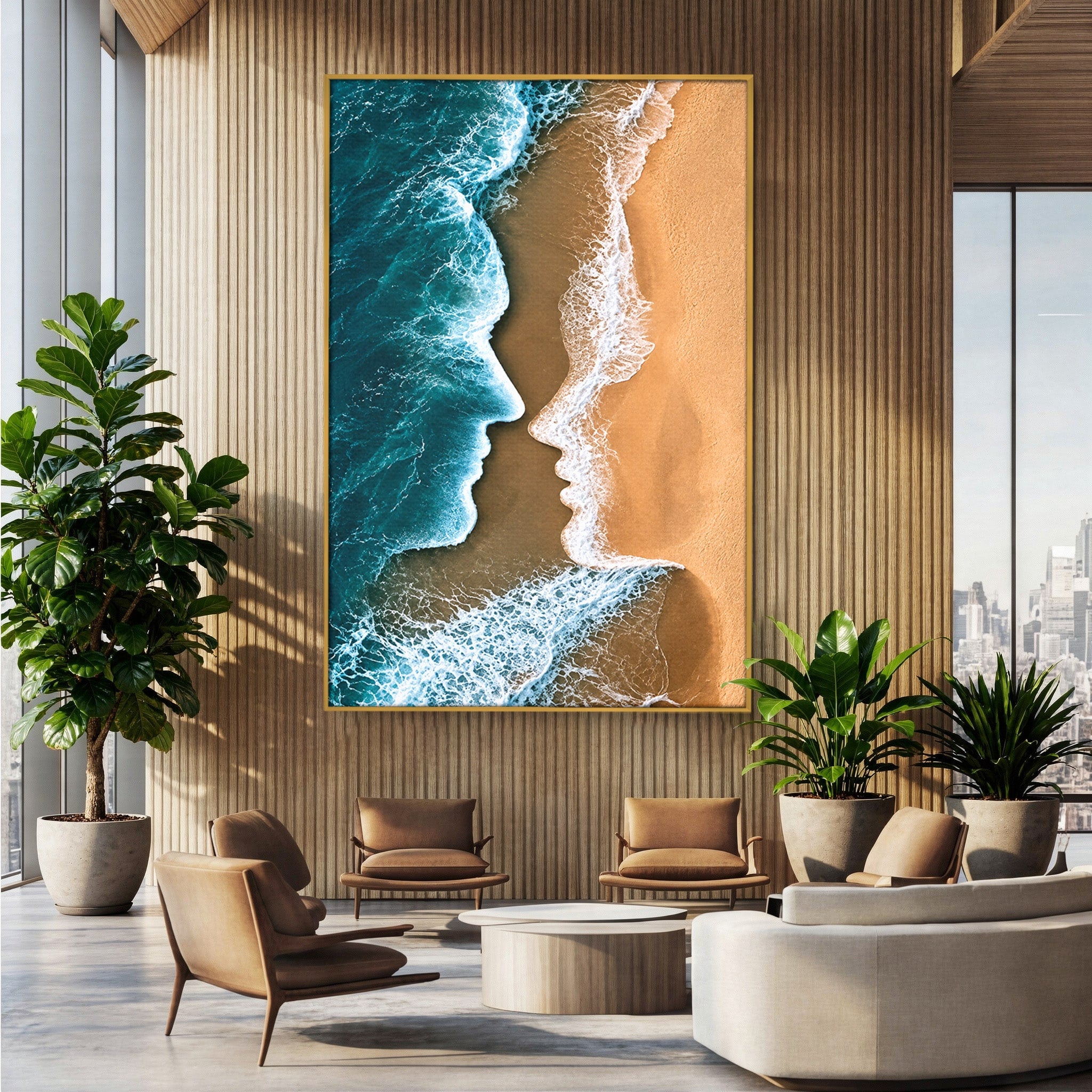 Tablou Canvas Premium LuxCanva® U1214, Valuri In Forma De Chipuri, Ocean, Creativ, Valuri, Chipuri, Dormitor, Living, Culori Vibrante