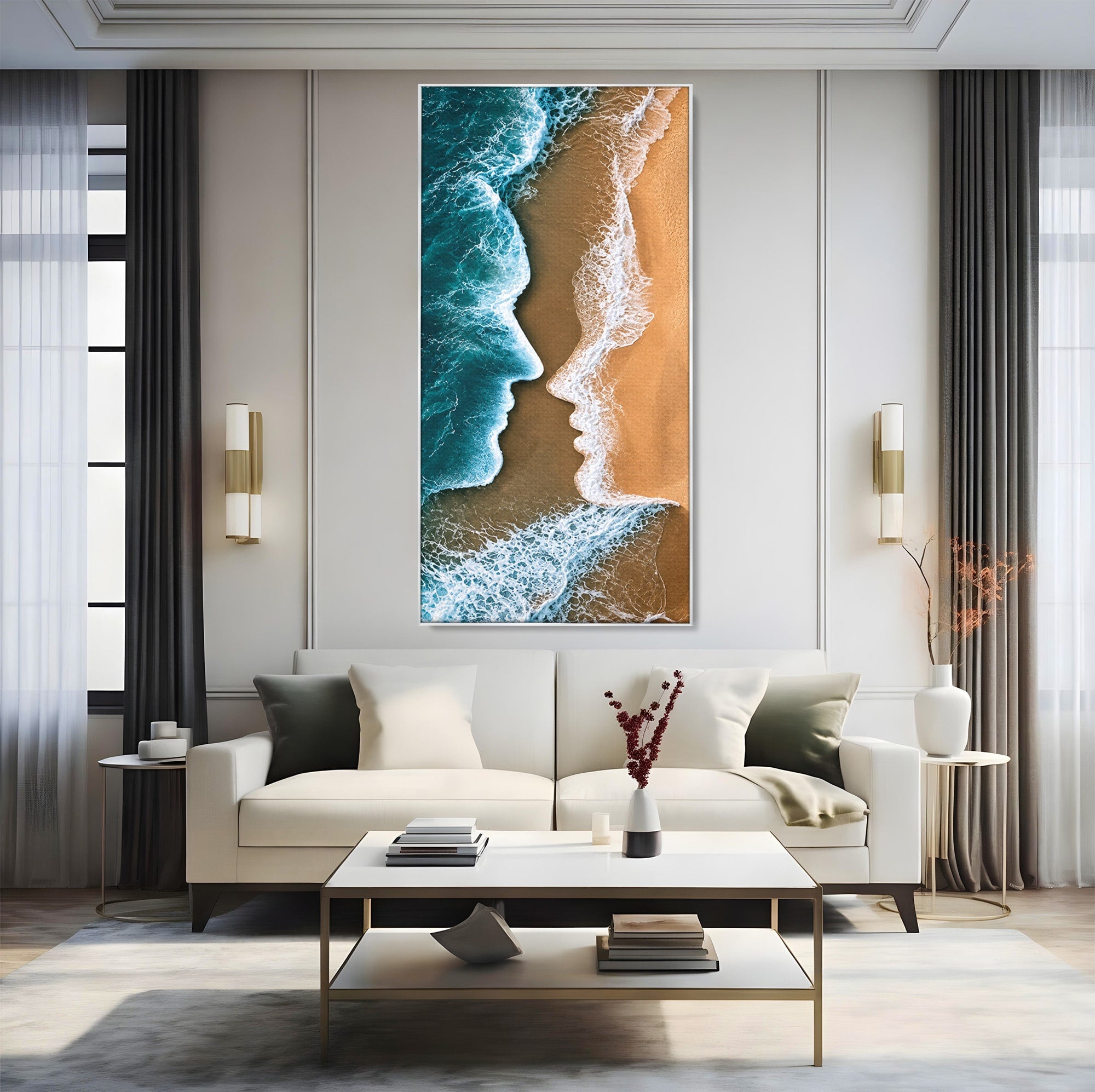 Tablou Canvas Premium LuxCanva® U1214, Valuri In Forma De Chipuri, Ocean, Creativ, Valuri, Chipuri, Dormitor, Living, Culori Vibrante