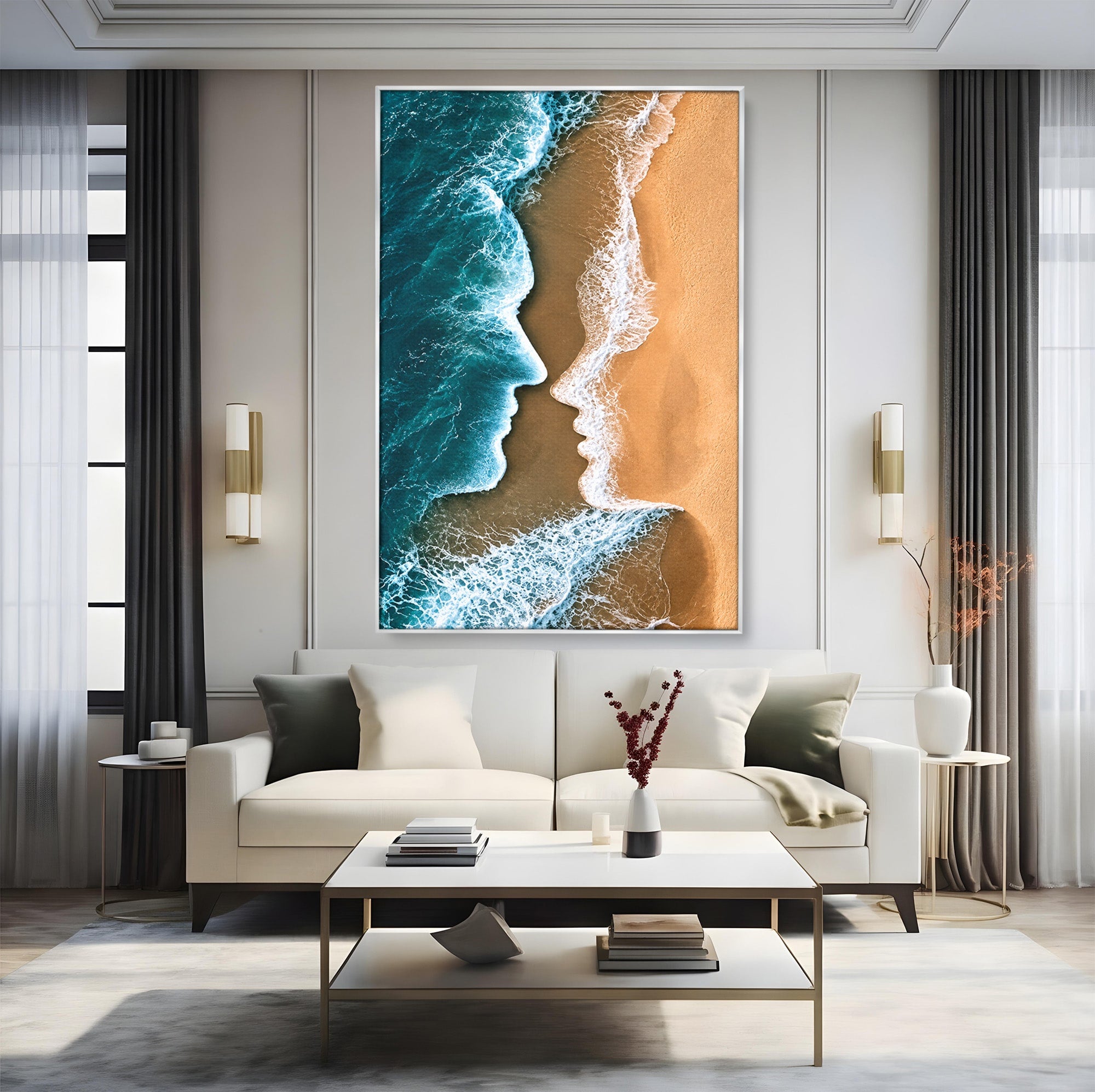 Tablou Canvas Premium LuxCanva® U1214, Valuri In Forma De Chipuri, Ocean, Creativ, Valuri, Chipuri, Dormitor, Living, Culori Vibrante