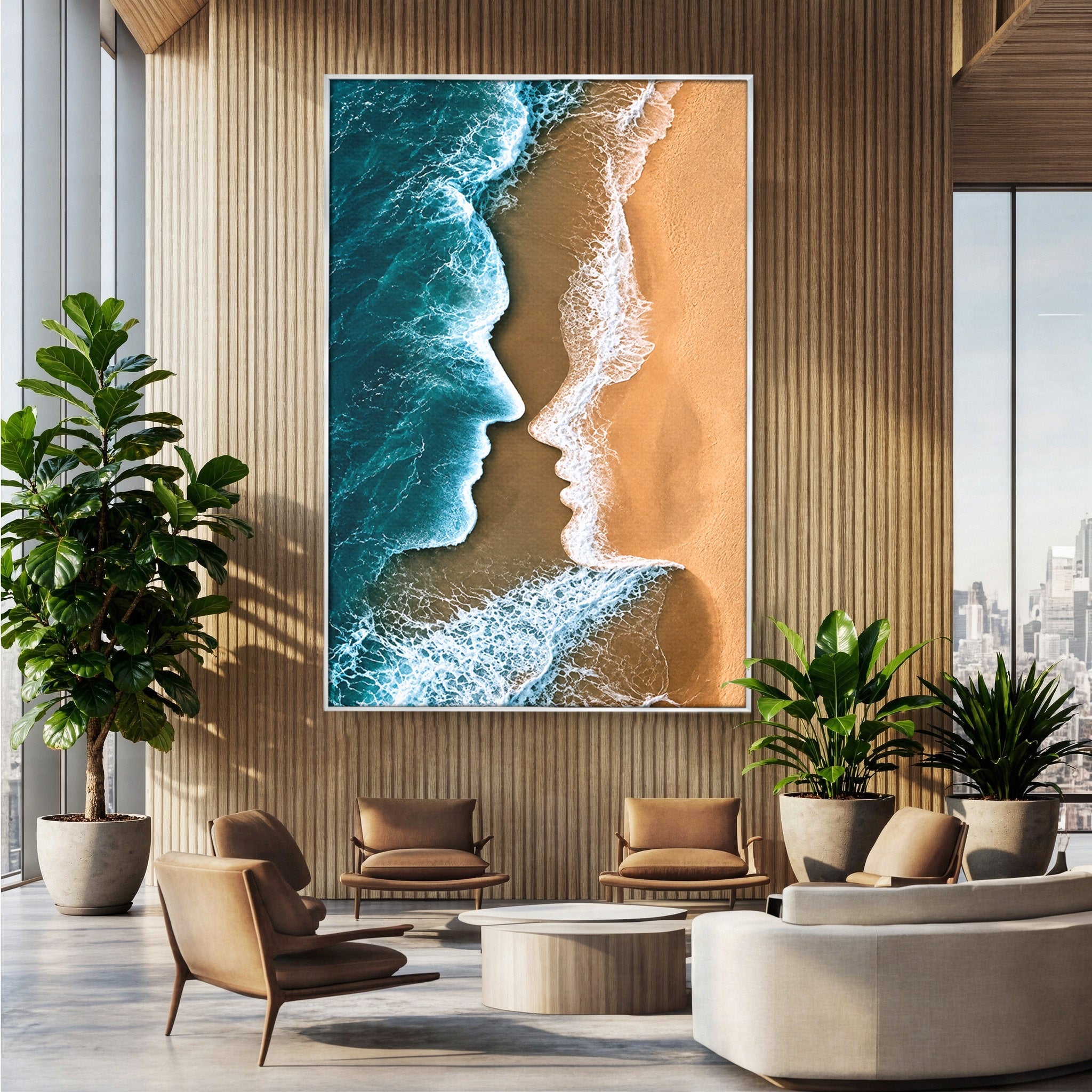 Tablou Canvas Premium LuxCanva® U1214, Valuri In Forma De Chipuri, Ocean, Creativ, Valuri, Chipuri, Dormitor, Living, Culori Vibrante