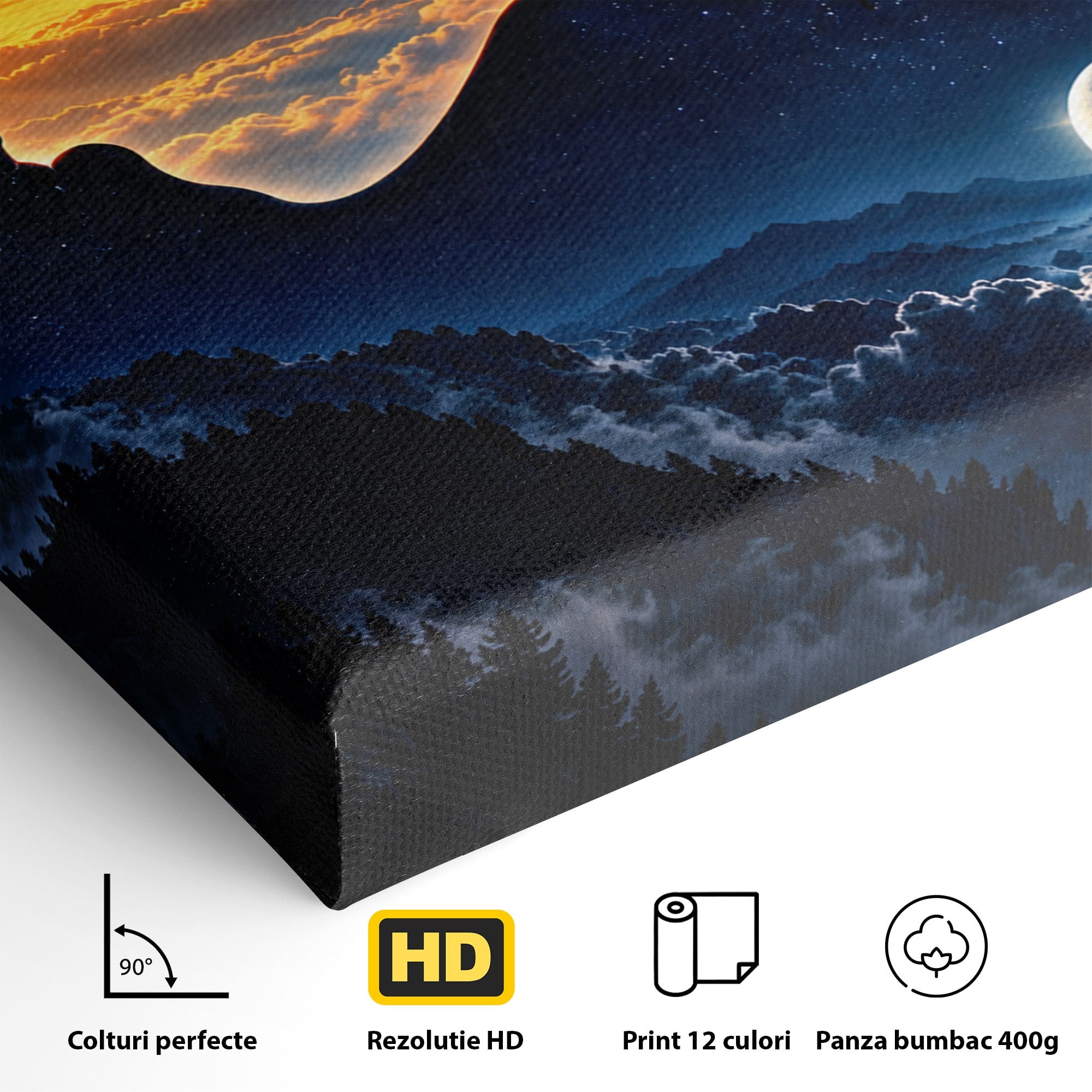 Tablou Canvas Premium LuxCanva® U1215, Profiluri Cosmice, Peisaj, Cosmos, Apus, Living, Dormitor, Culori Vibrante