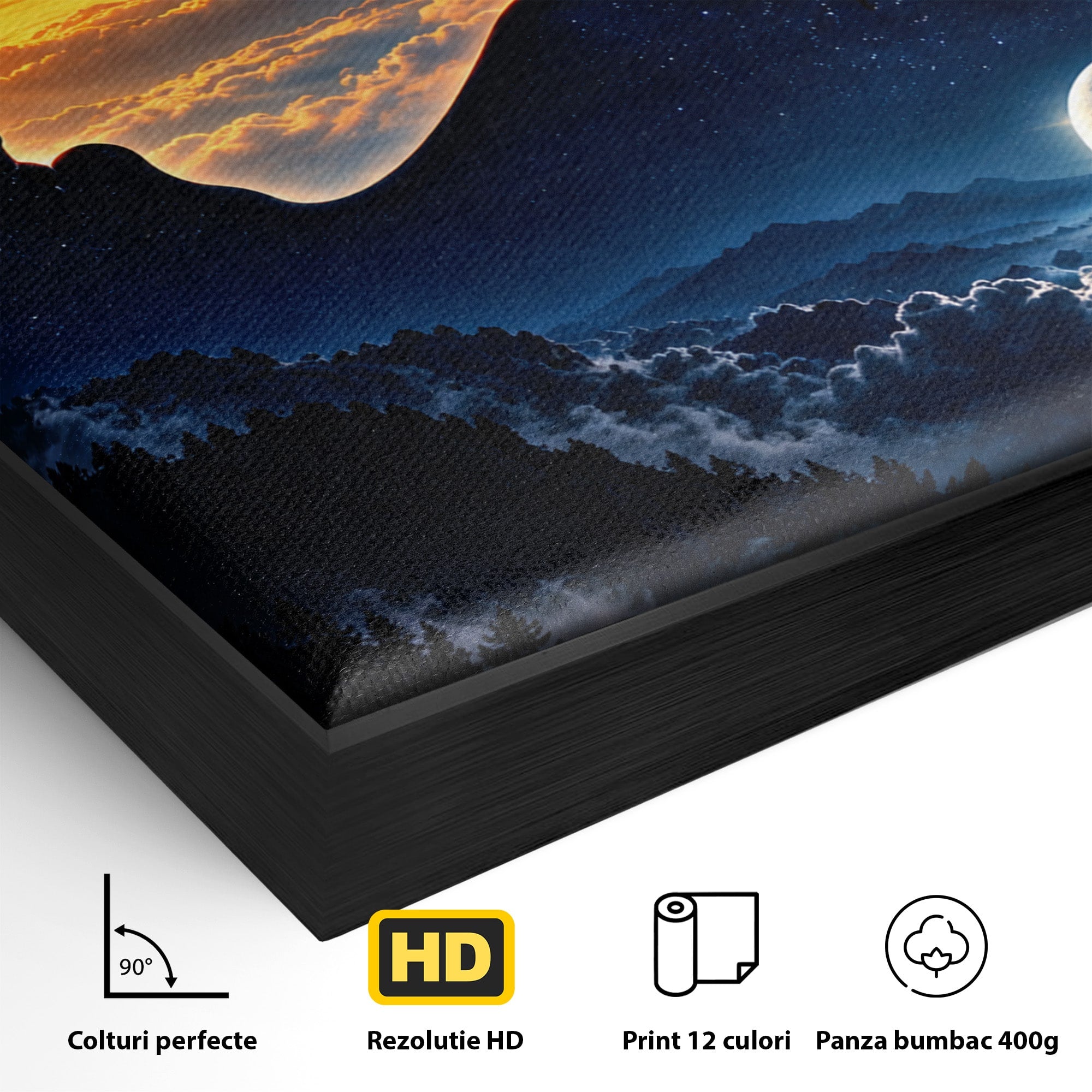Tablou Canvas Premium LuxCanva® U1215, Profiluri Cosmice, Peisaj, Cosmos, Apus, Living, Dormitor, Culori Vibrante
