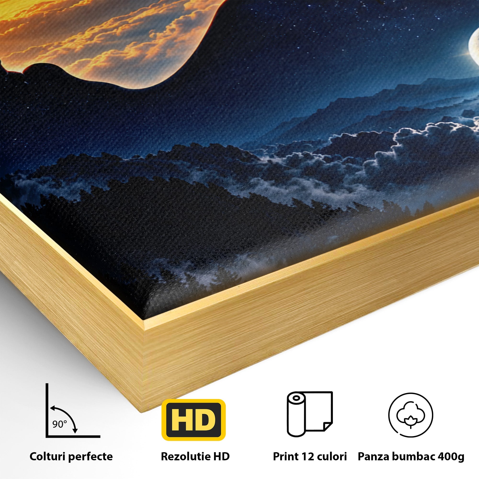 Tablou Canvas Premium LuxCanva® U1215, Profiluri Cosmice, Peisaj, Cosmos, Apus, Living, Dormitor, Culori Vibrante