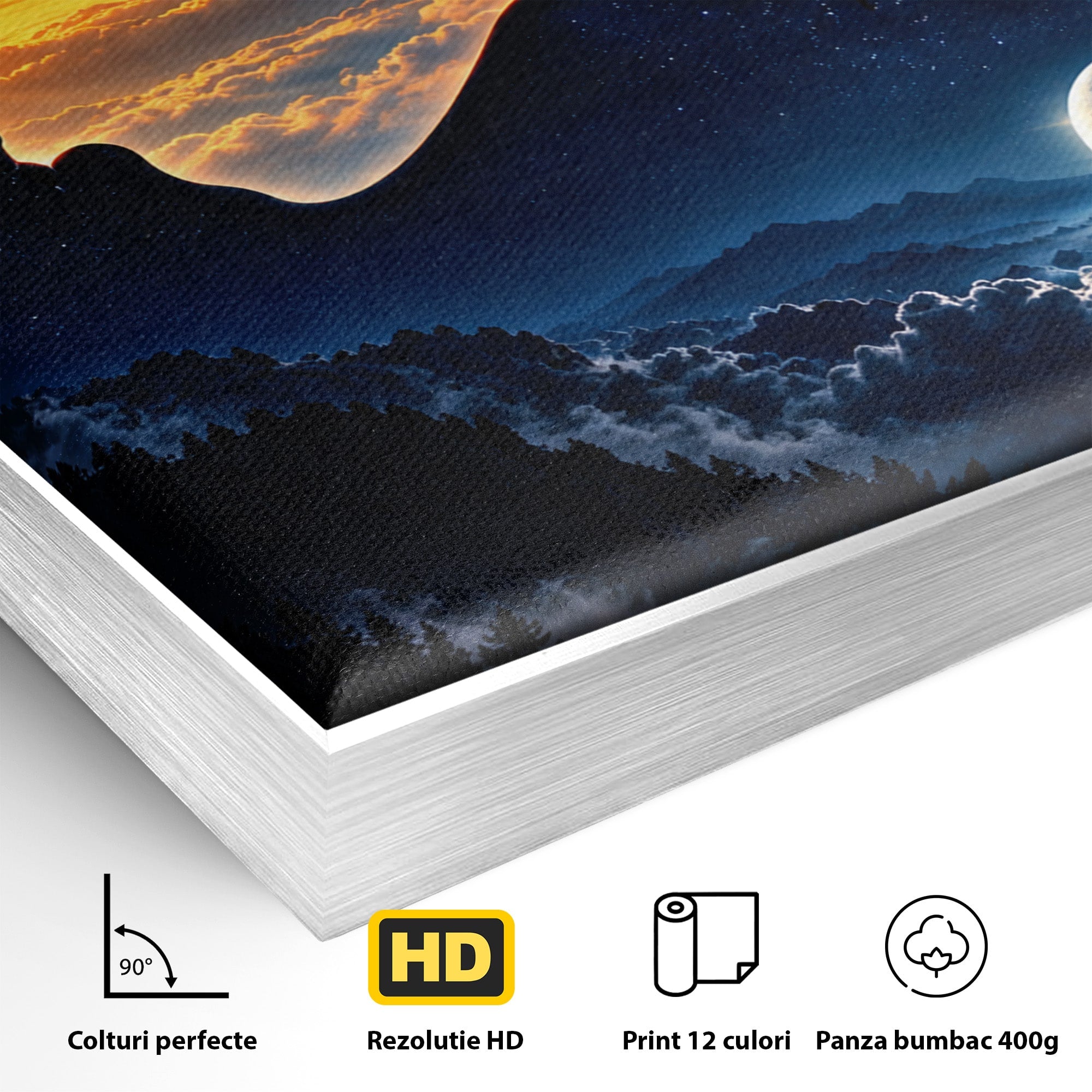 Tablou Canvas Premium LuxCanva® U1215, Profiluri Cosmice, Peisaj, Cosmos, Apus, Living, Dormitor, Culori Vibrante