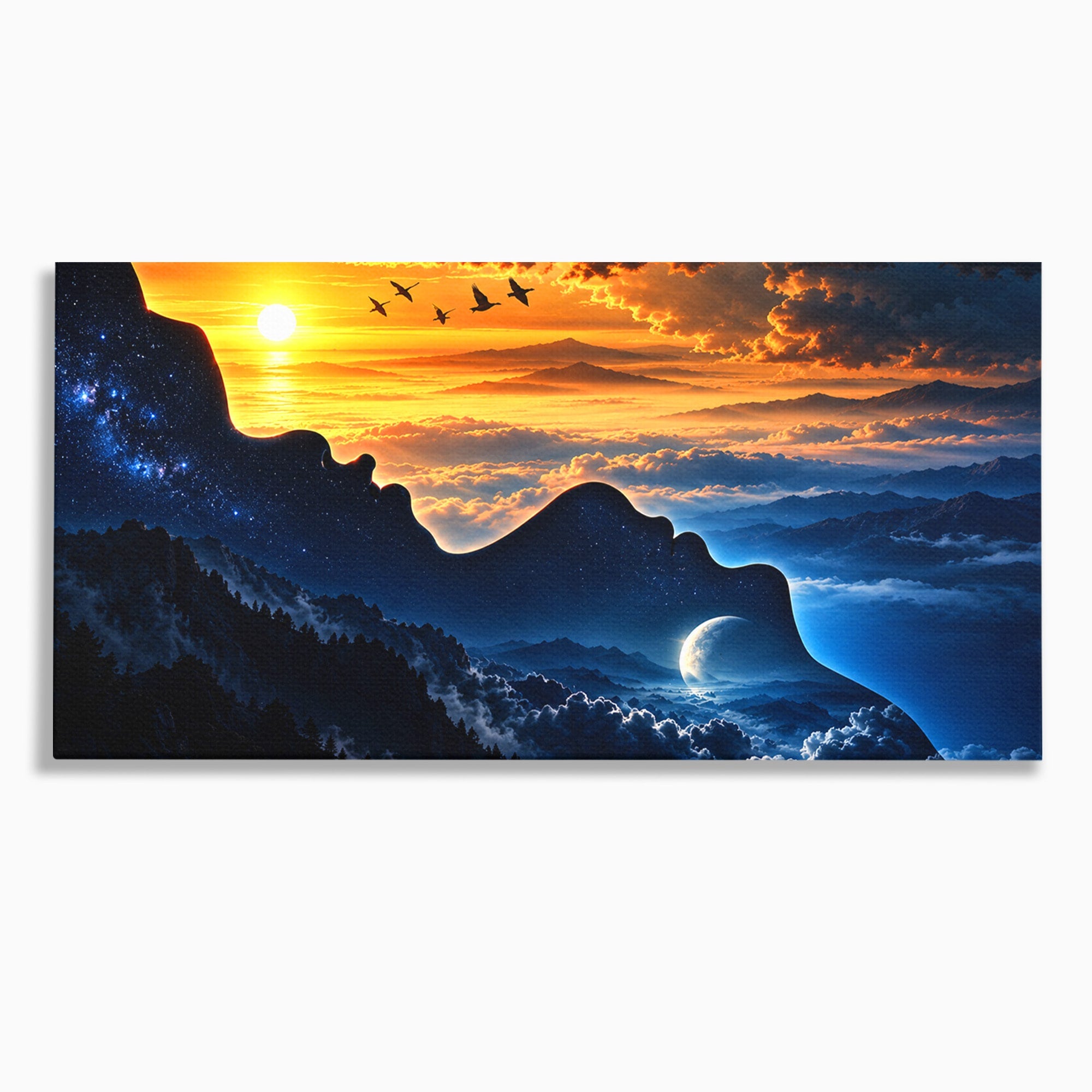 Tablou Canvas Premium LuxCanva® U1215, Profiluri Cosmice, Peisaj, Cosmos, Apus, Living, Dormitor, Culori Vibrante