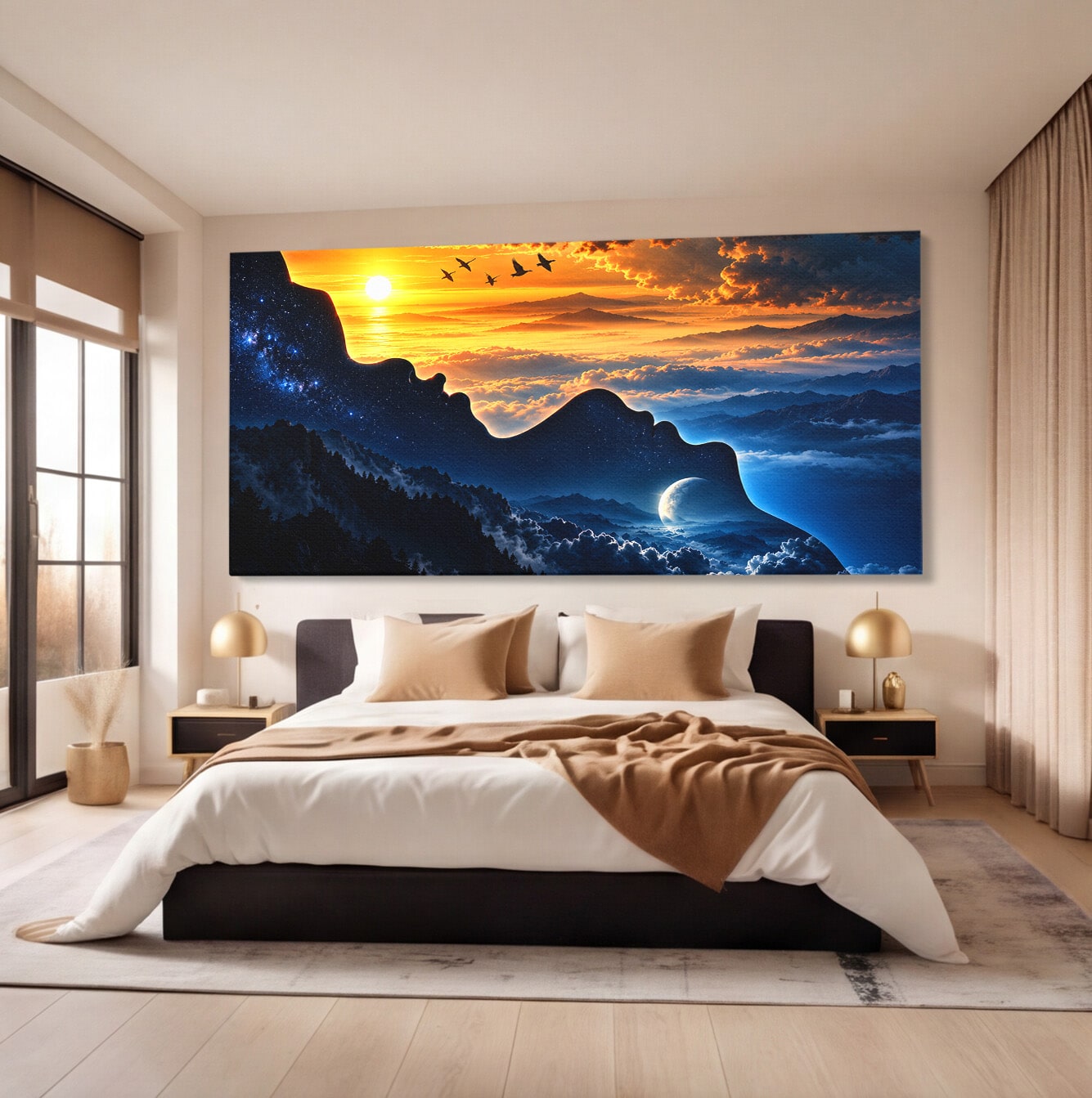 Tablou Canvas Premium LuxCanva® U1215, Profiluri Cosmice, Peisaj, Cosmos, Apus, Living, Dormitor, Culori Vibrante