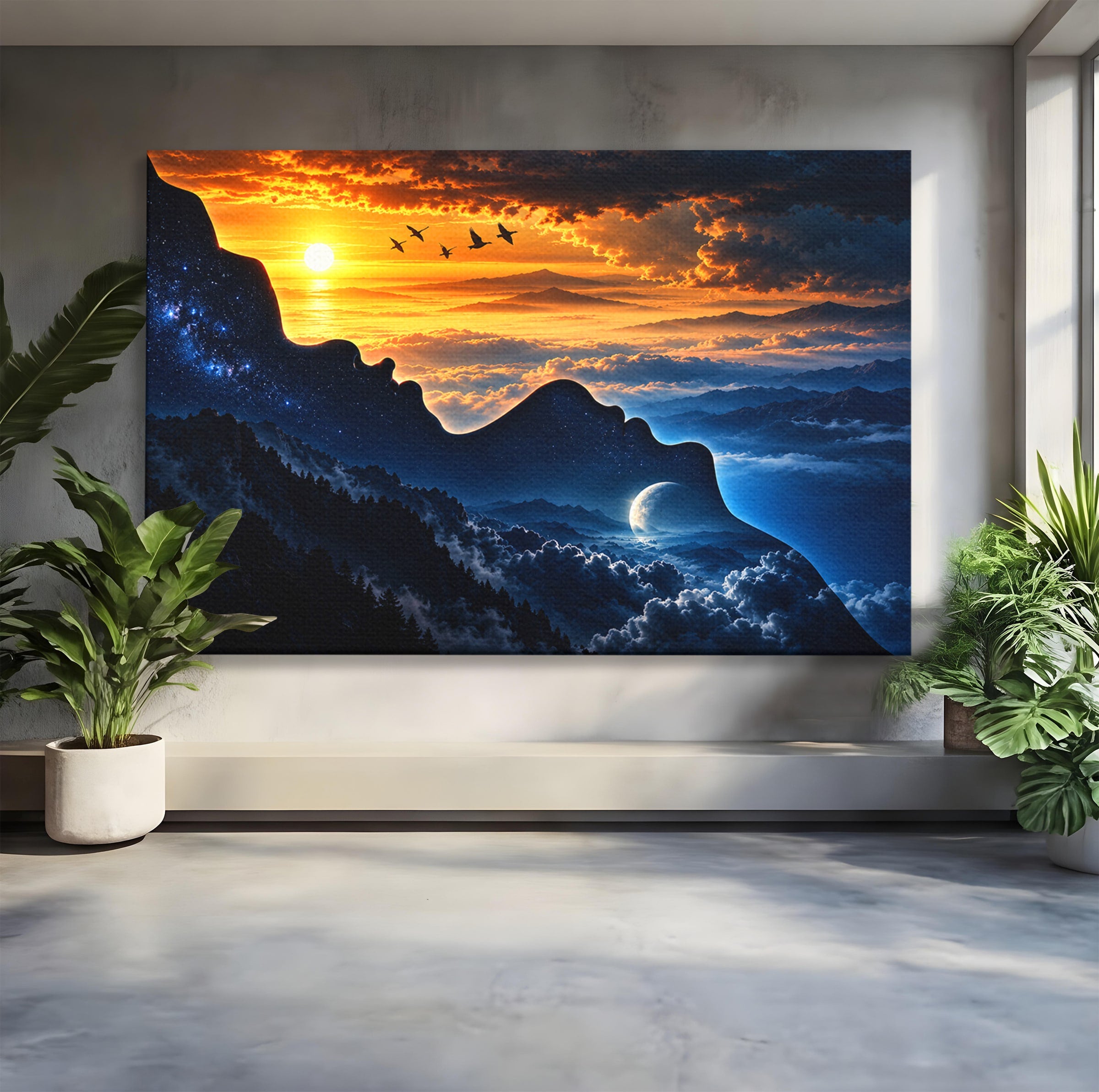 Tablou Canvas Premium LuxCanva® U1215, Profiluri Cosmice, Peisaj, Cosmos, Apus, Living, Dormitor, Culori Vibrante