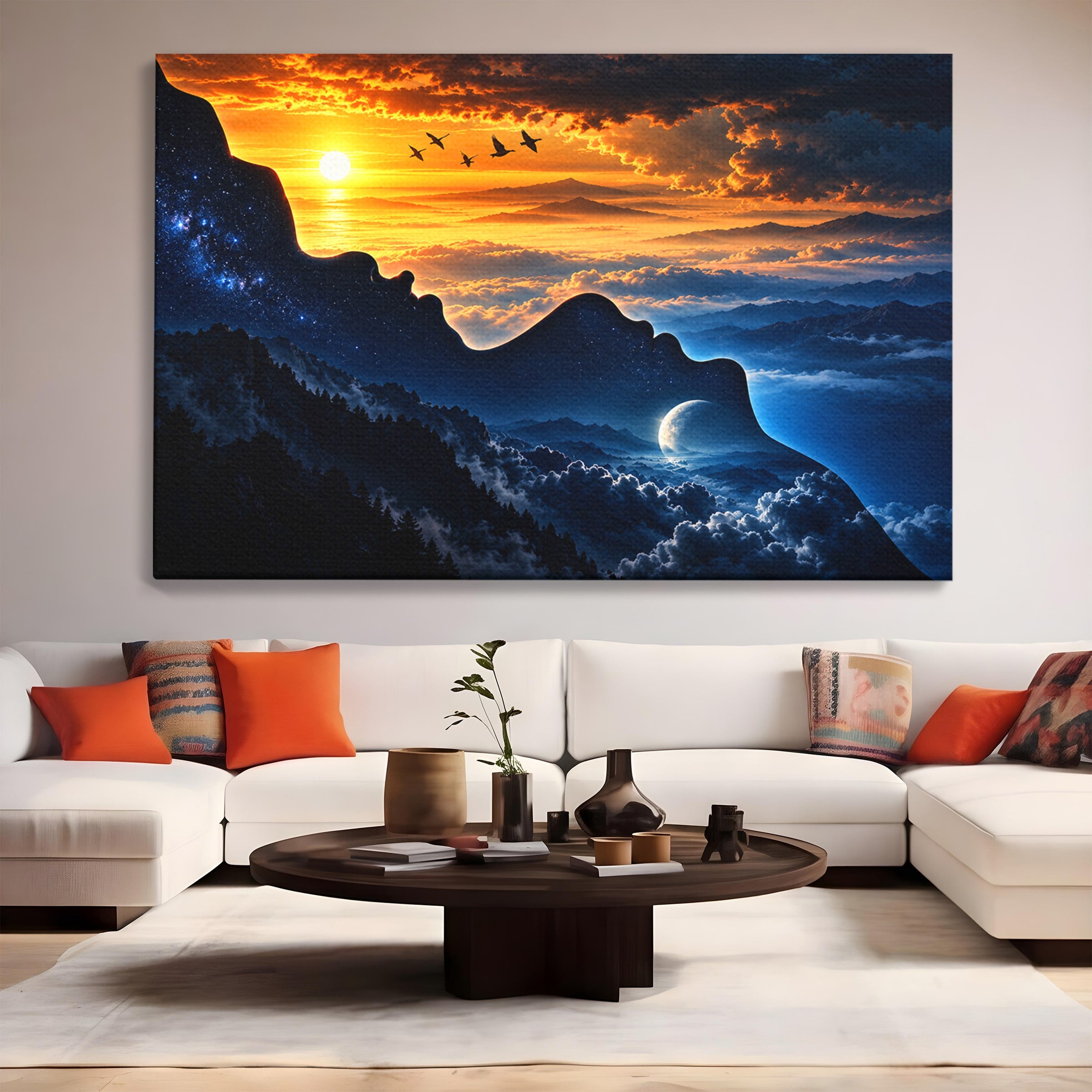 Tablou Canvas Premium LuxCanva® U1215, Profiluri Cosmice, Peisaj, Cosmos, Apus, Living, Dormitor, Culori Vibrante