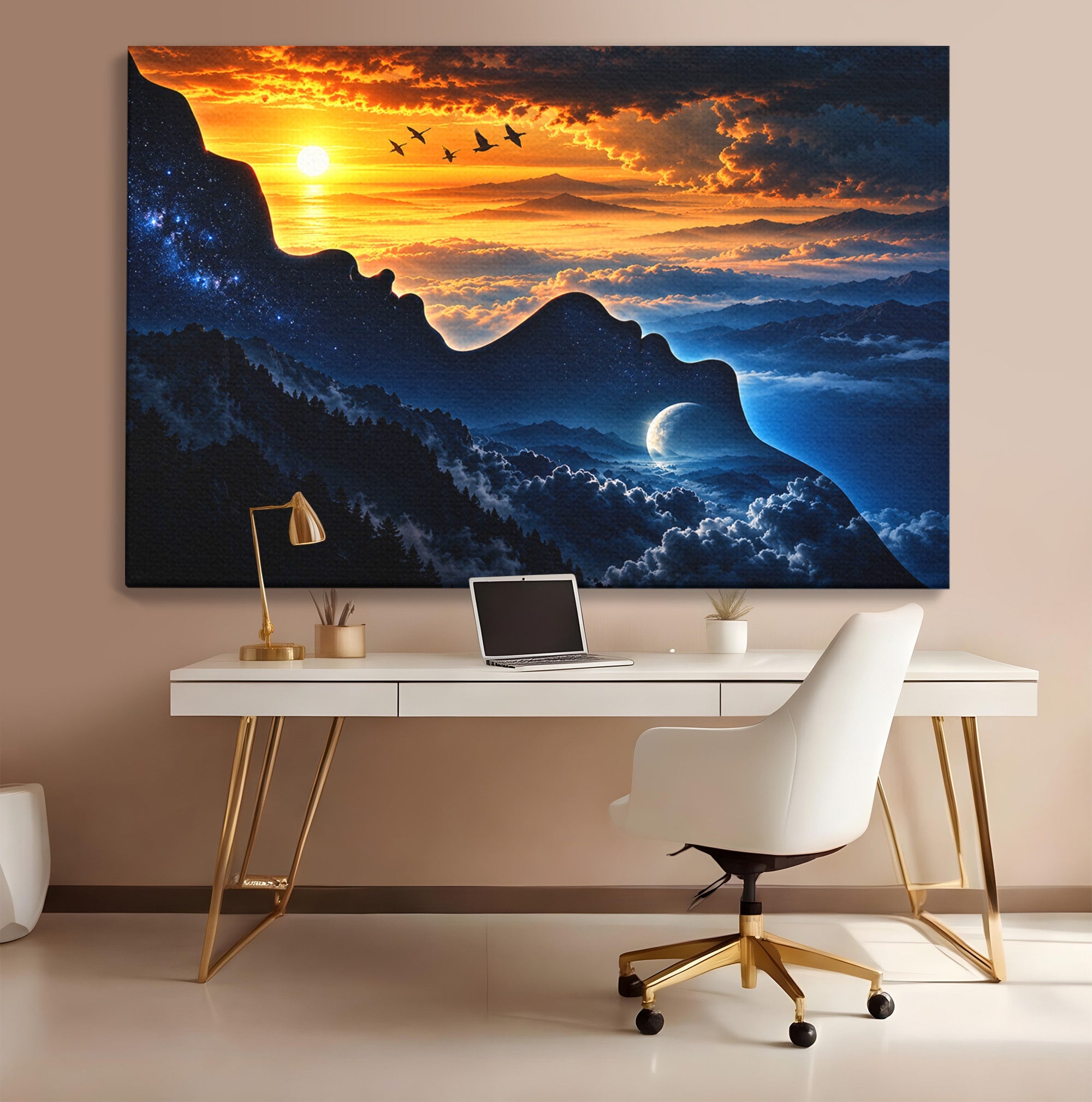 Tablou Canvas Premium LuxCanva® U1215, Profiluri Cosmice, Peisaj, Cosmos, Apus, Living, Dormitor, Culori Vibrante