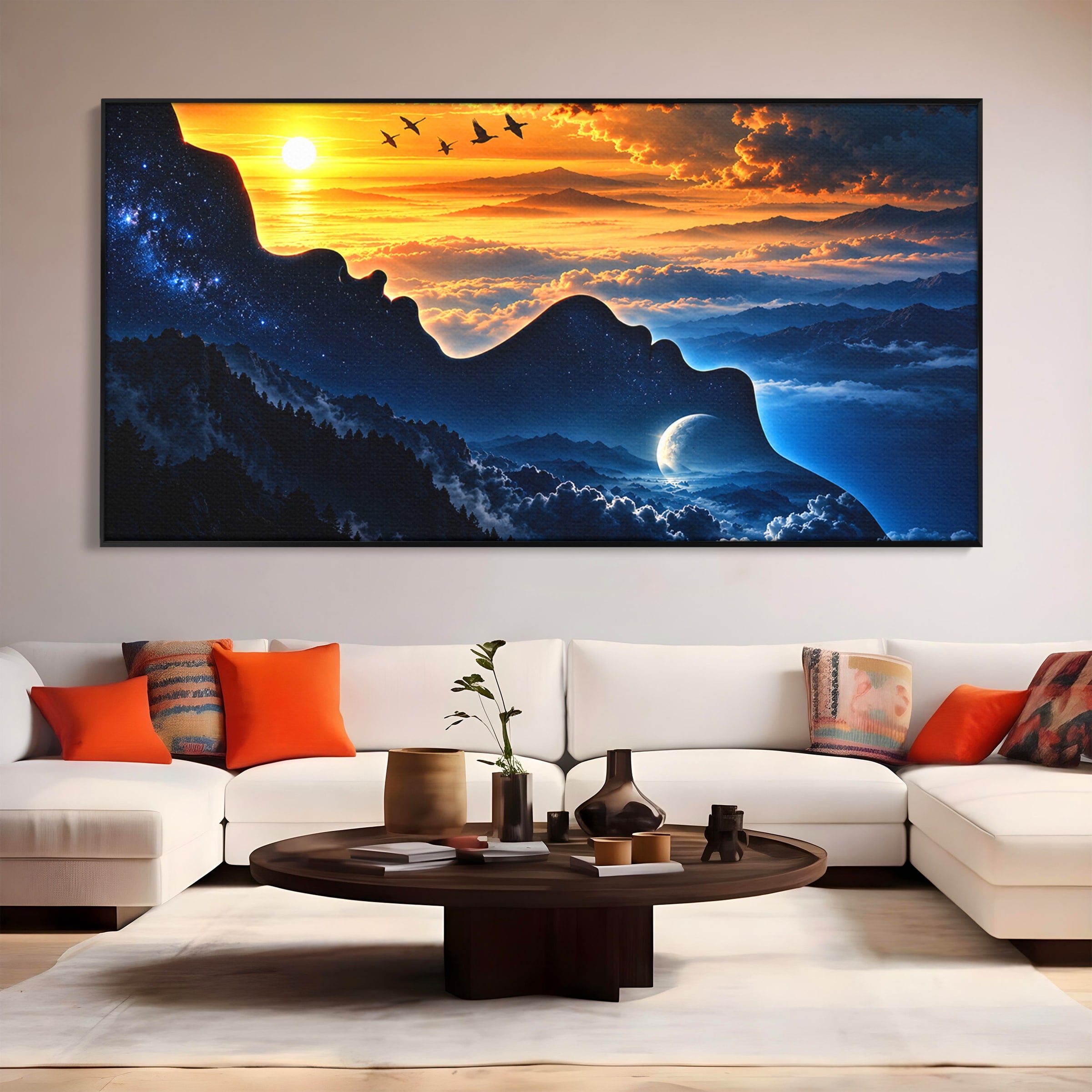Tablou Canvas Premium LuxCanva® U1215, Profiluri Cosmice, Peisaj, Cosmos, Apus, Living, Dormitor, Culori Vibrante