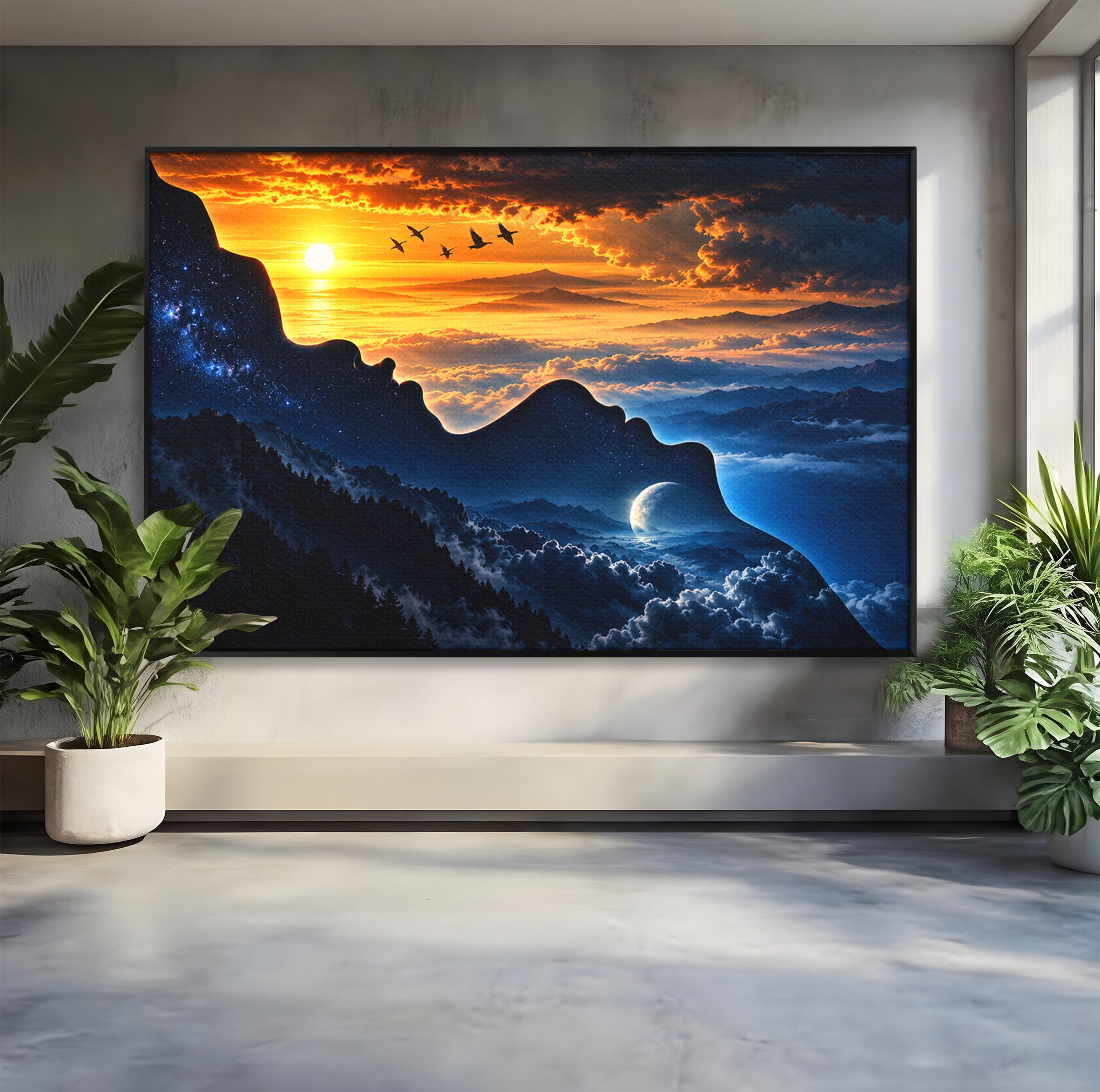 Tablou Canvas Premium LuxCanva® U1215, Profiluri Cosmice, Peisaj, Cosmos, Apus, Living, Dormitor, Culori Vibrante