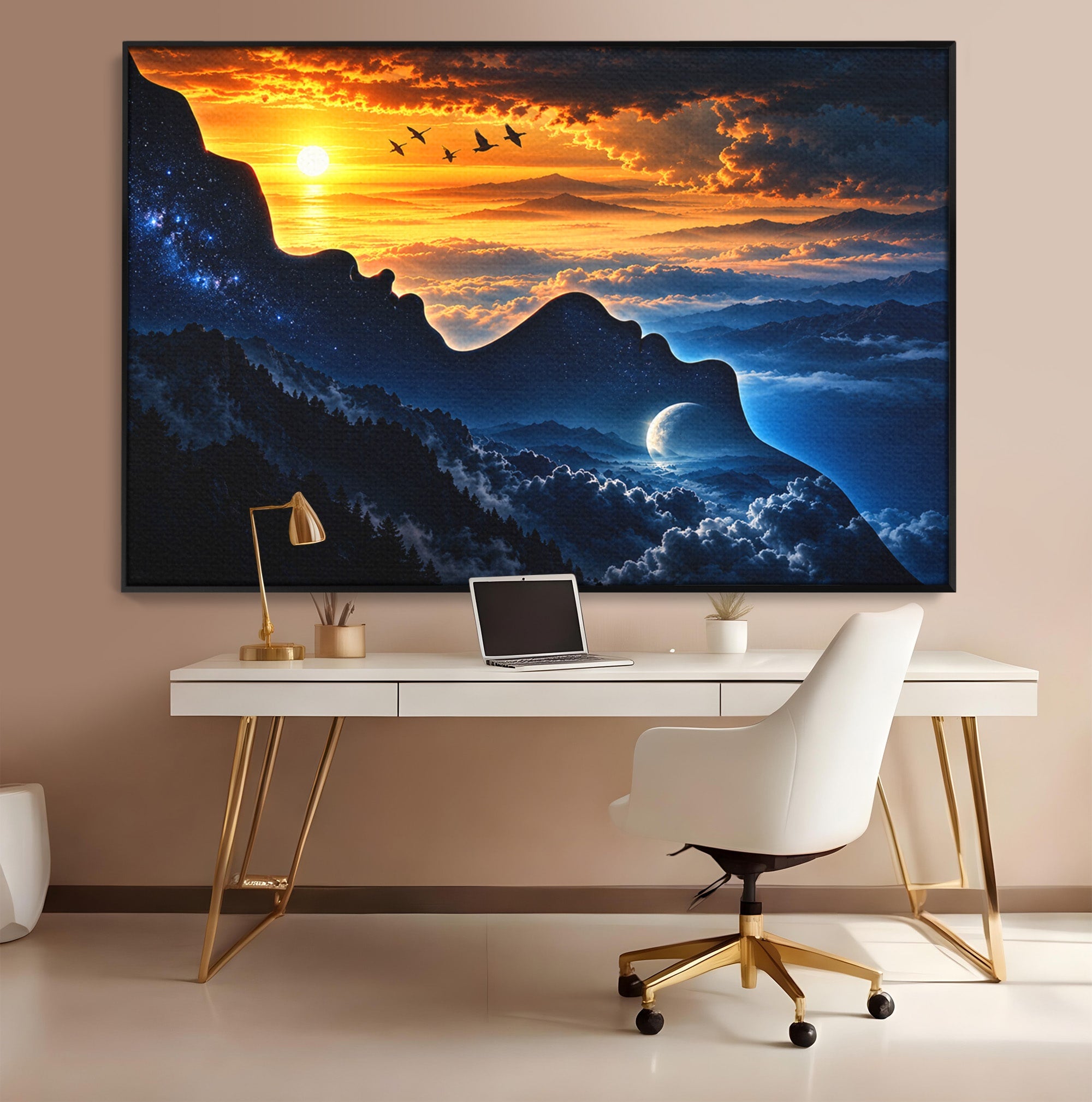 Tablou Canvas Premium LuxCanva® U1215, Profiluri Cosmice, Peisaj, Cosmos, Apus, Living, Dormitor, Culori Vibrante