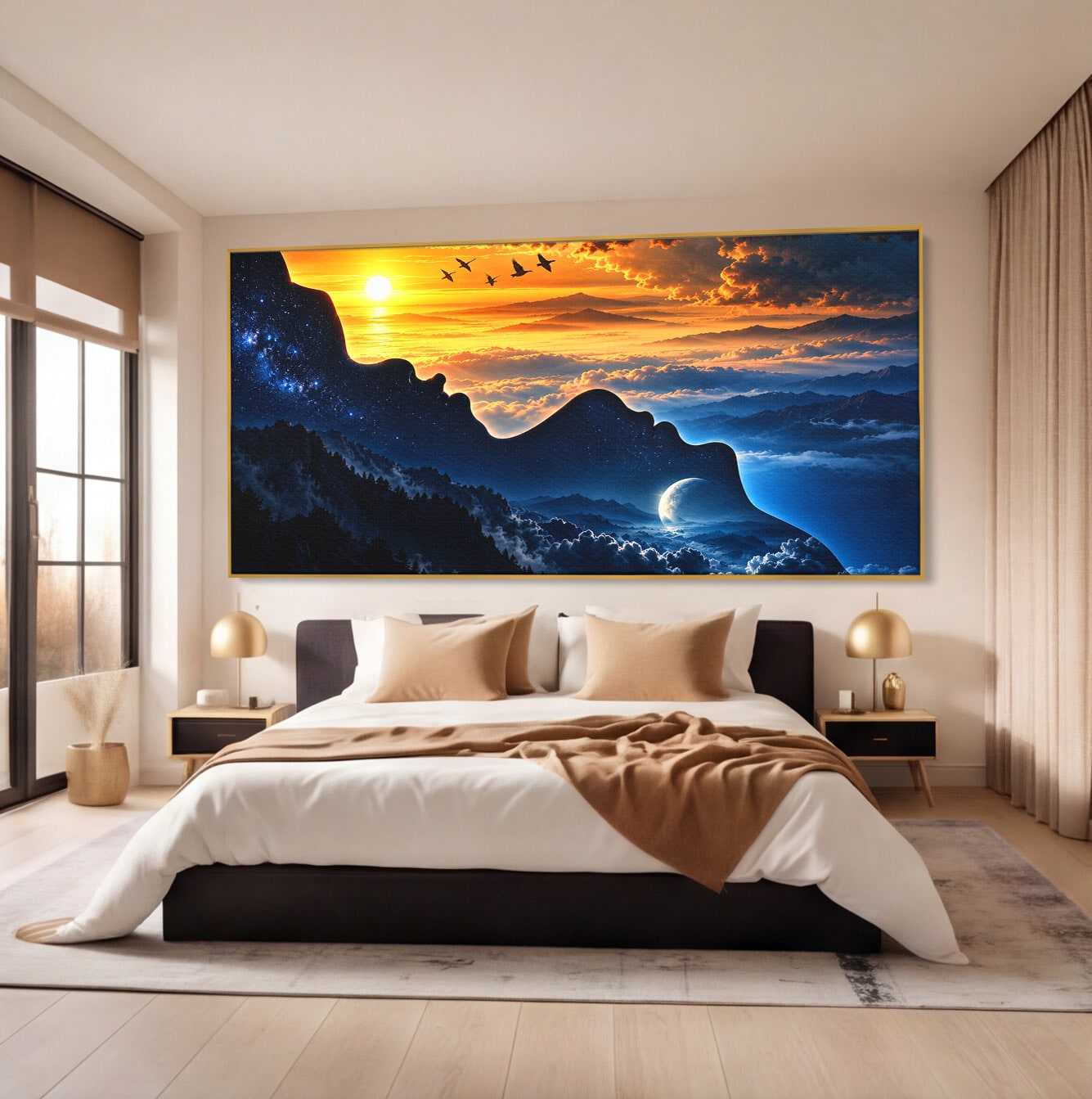 Tablou Canvas Premium LuxCanva® U1215, Profiluri Cosmice, Peisaj, Cosmos, Apus, Living, Dormitor, Culori Vibrante