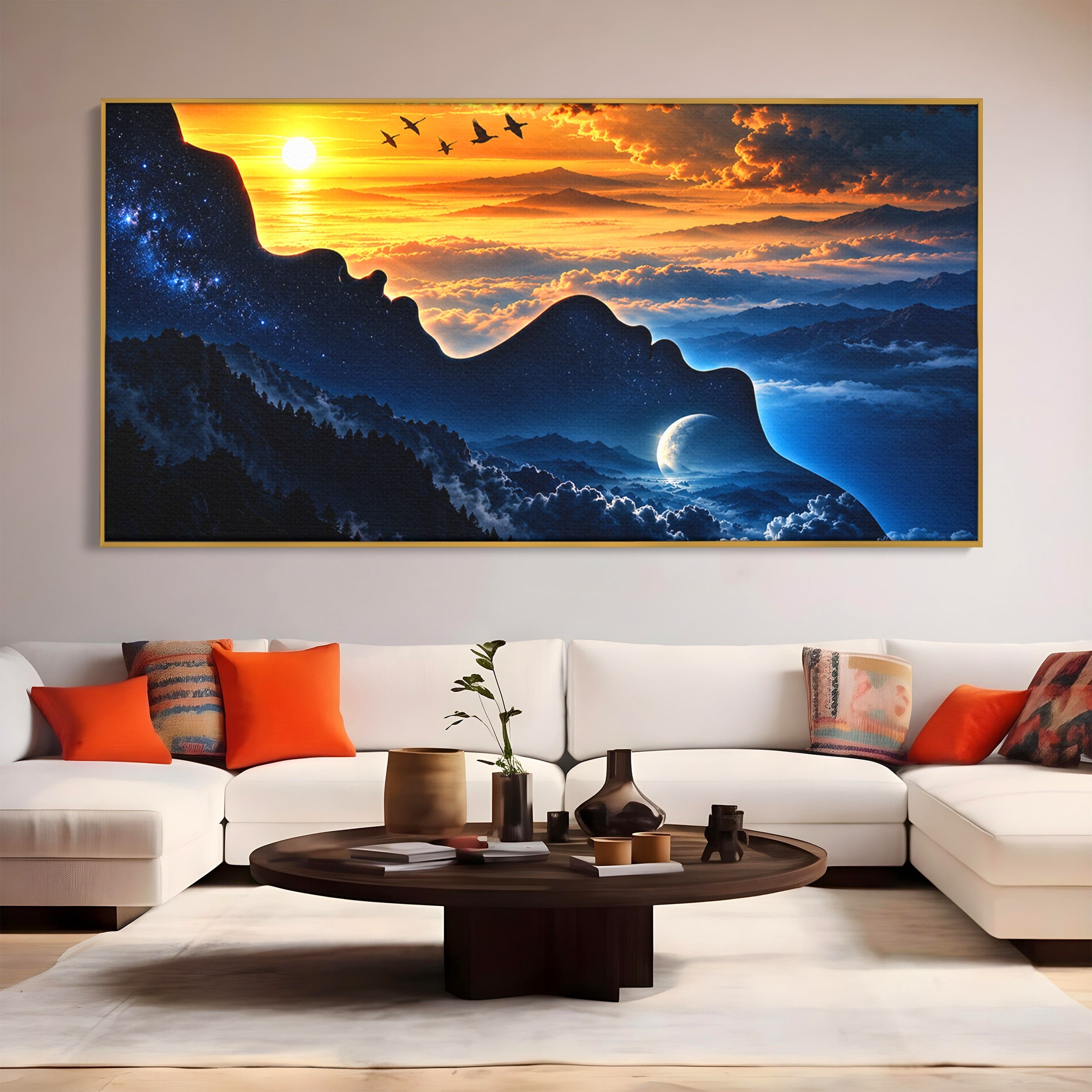 Tablou Canvas Premium LuxCanva® U1215, Profiluri Cosmice, Peisaj, Cosmos, Apus, Living, Dormitor, Culori Vibrante