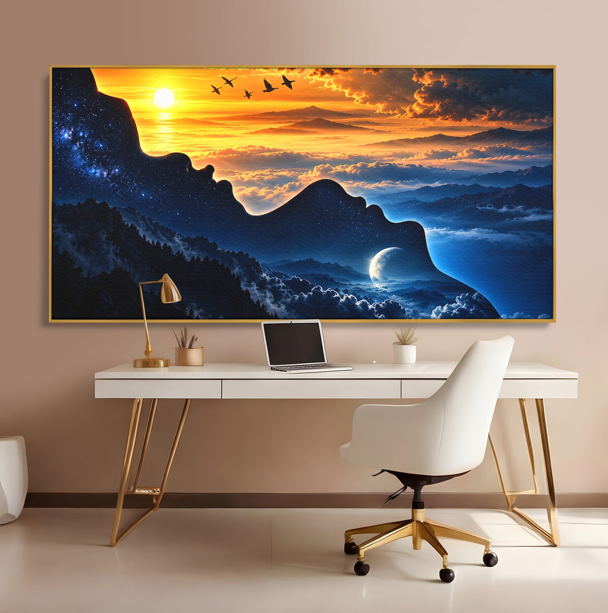 Tablou Canvas Premium LuxCanva® U1215, Profiluri Cosmice, Peisaj, Cosmos, Apus, Living, Dormitor, Culori Vibrante