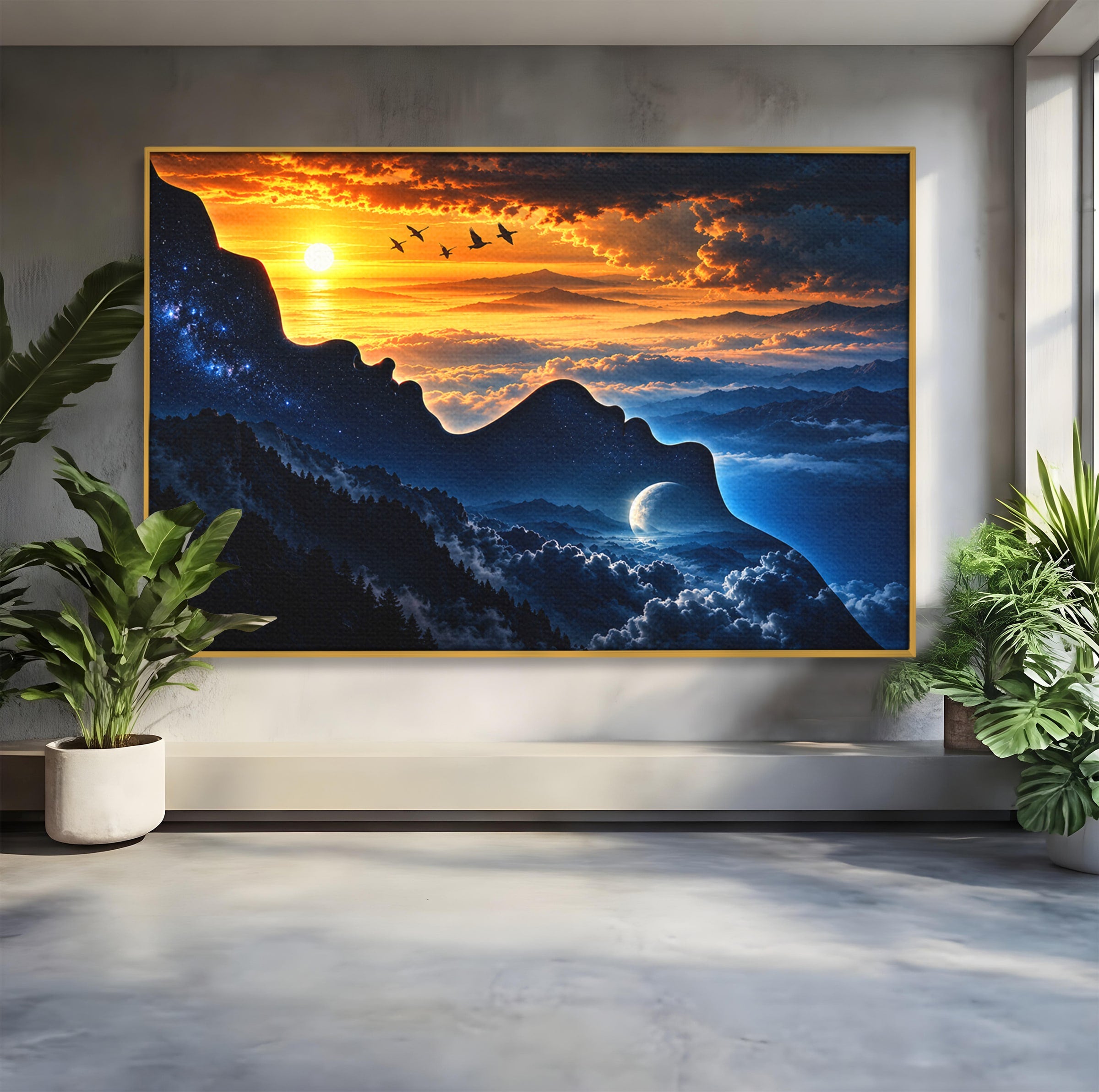 Tablou Canvas Premium LuxCanva® U1215, Profiluri Cosmice, Peisaj, Cosmos, Apus, Living, Dormitor, Culori Vibrante