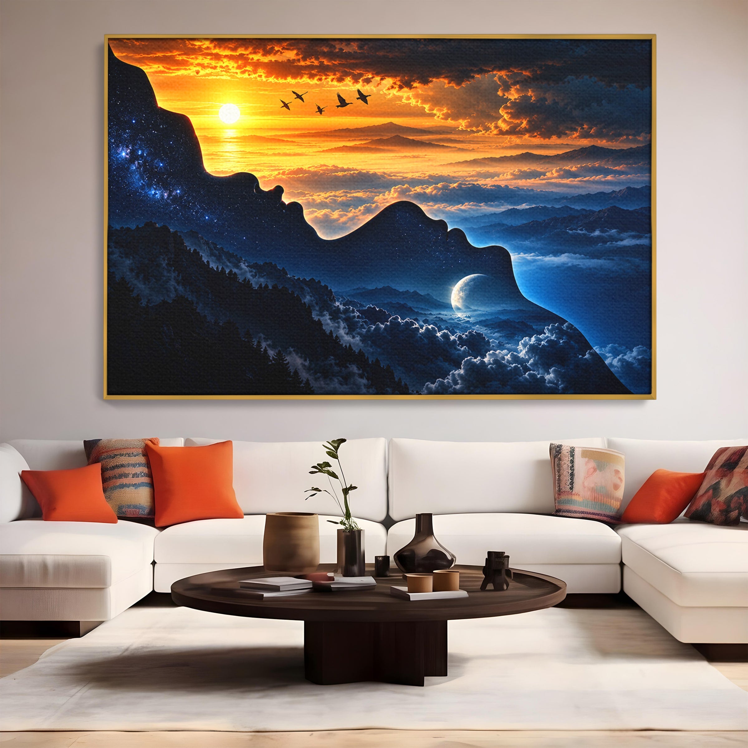 Tablou Canvas Premium LuxCanva® U1215, Profiluri Cosmice, Peisaj, Cosmos, Apus, Living, Dormitor, Culori Vibrante