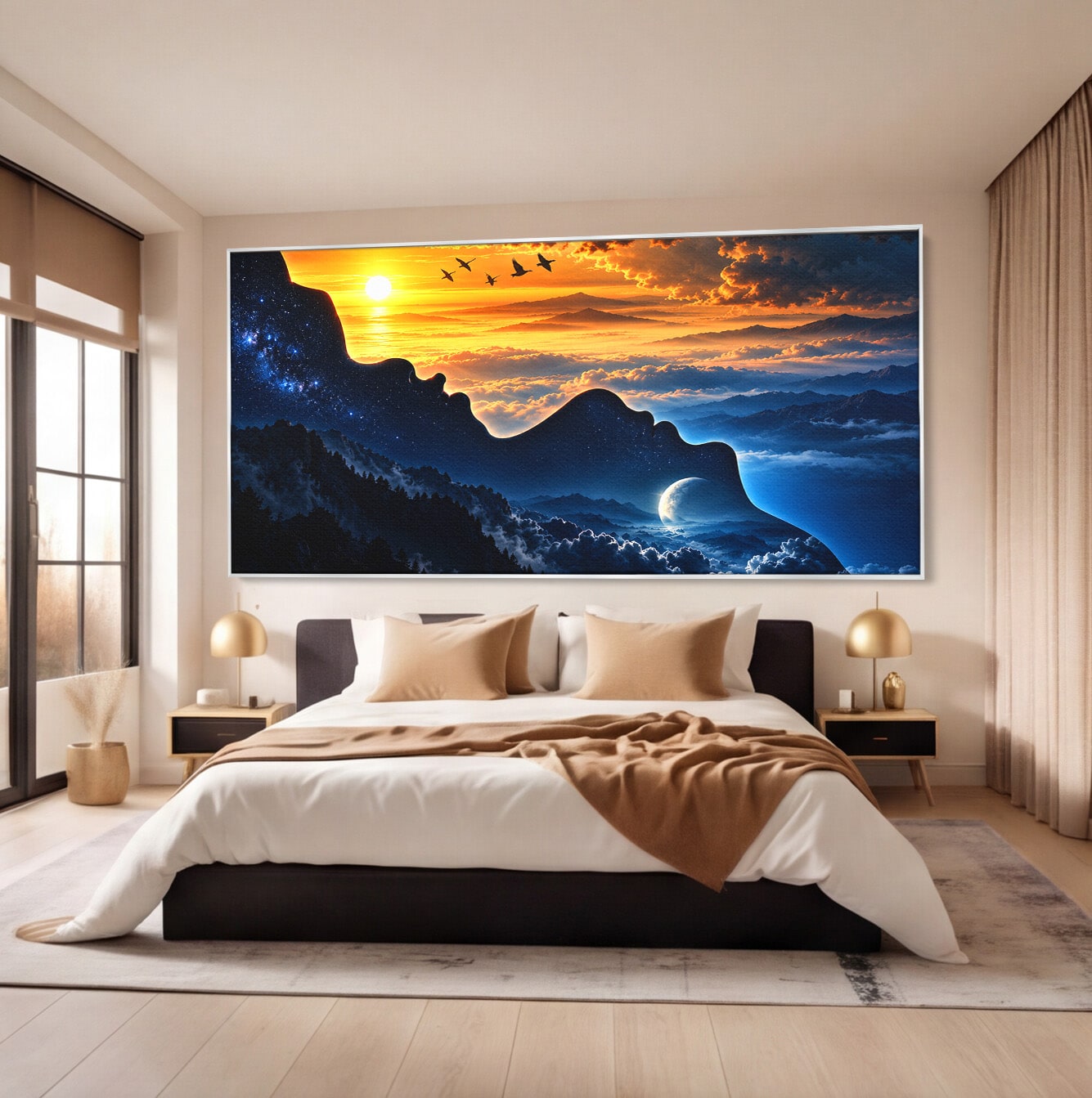 Tablou Canvas Premium LuxCanva® U1215, Profiluri Cosmice, Peisaj, Cosmos, Apus, Living, Dormitor, Culori Vibrante