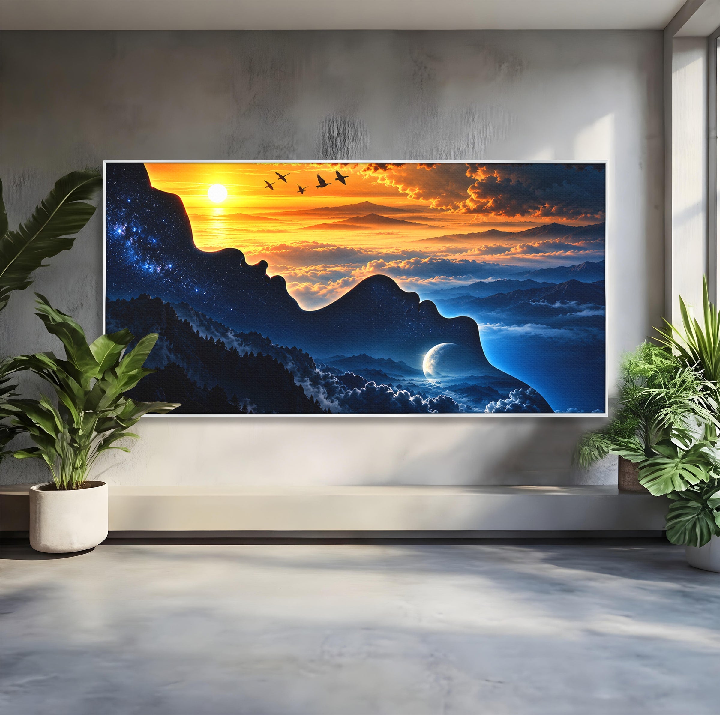 Tablou Canvas Premium LuxCanva® U1215, Profiluri Cosmice, Peisaj, Cosmos, Apus, Living, Dormitor, Culori Vibrante