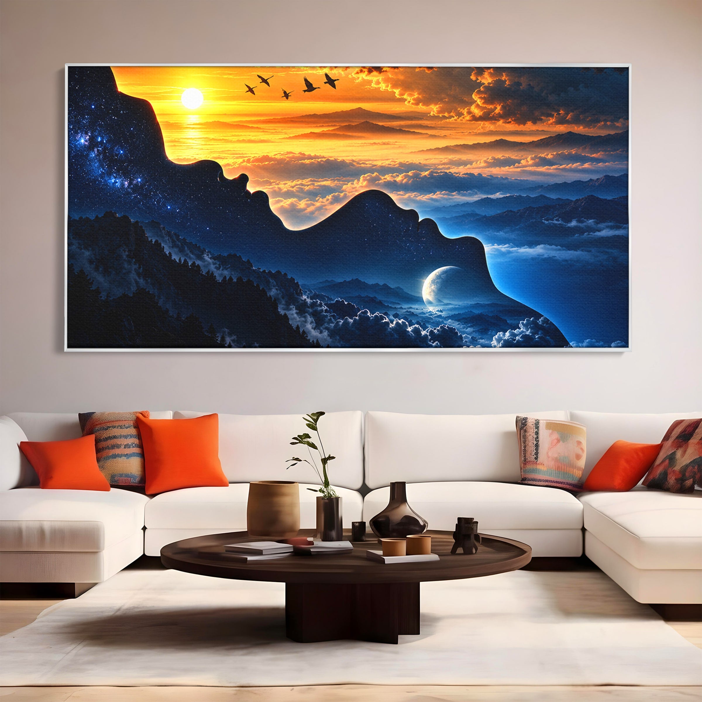 Tablou Canvas Premium LuxCanva® U1215, Profiluri Cosmice, Peisaj, Cosmos, Apus, Living, Dormitor, Culori Vibrante
