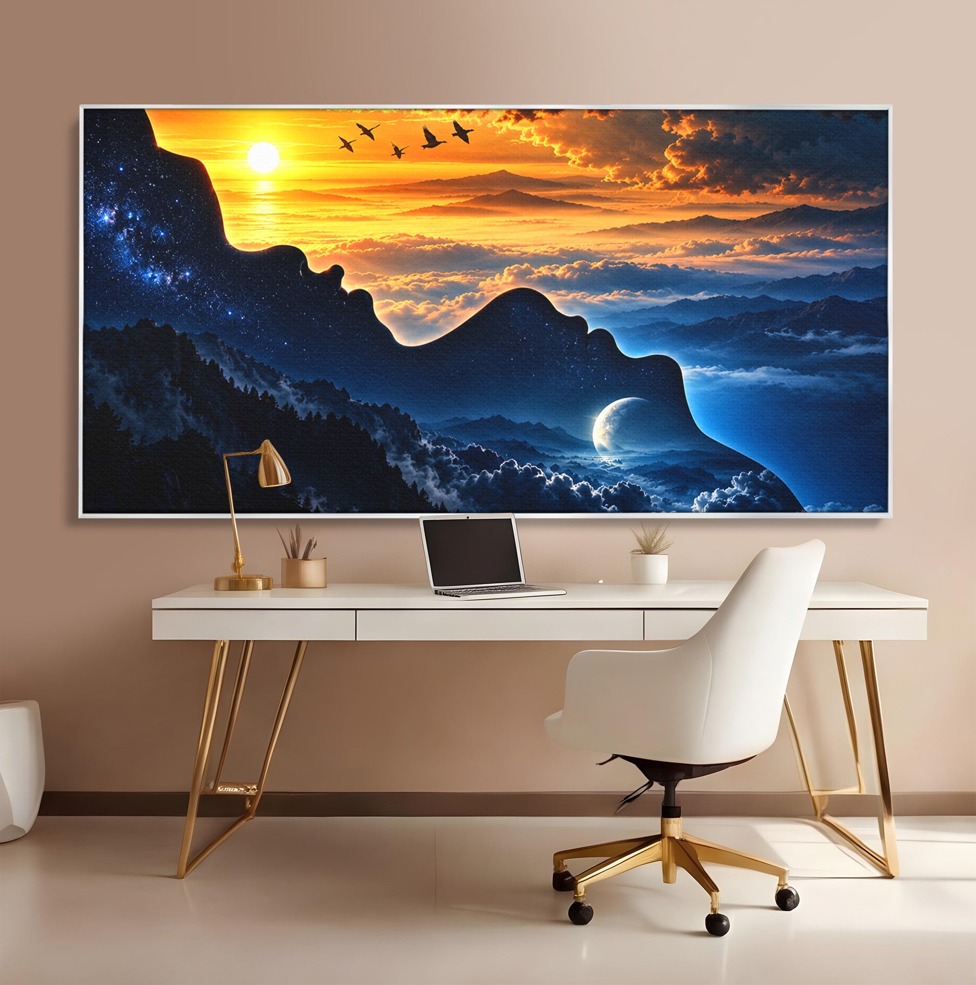 Tablou Canvas Premium LuxCanva® U1215, Profiluri Cosmice, Peisaj, Cosmos, Apus, Living, Dormitor, Culori Vibrante