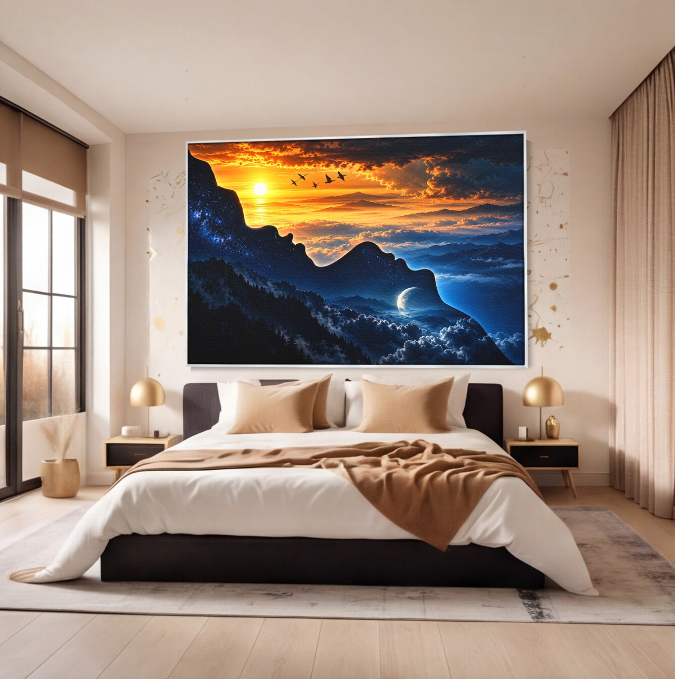 Tablou Canvas Premium LuxCanva® U1215, Profiluri Cosmice, Peisaj, Cosmos, Apus, Living, Dormitor, Culori Vibrante