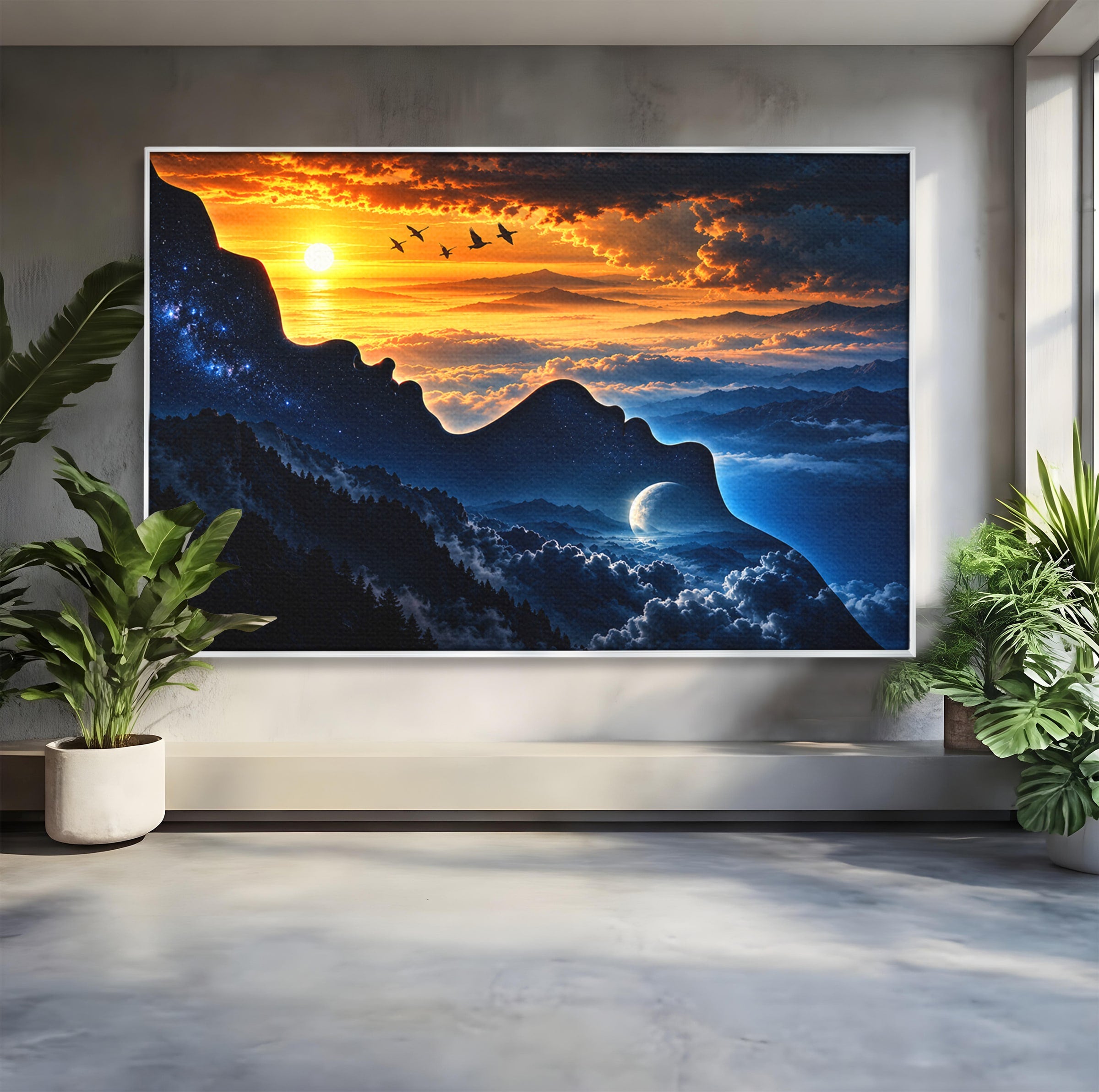 Tablou Canvas Premium LuxCanva® U1215, Profiluri Cosmice, Peisaj, Cosmos, Apus, Living, Dormitor, Culori Vibrante