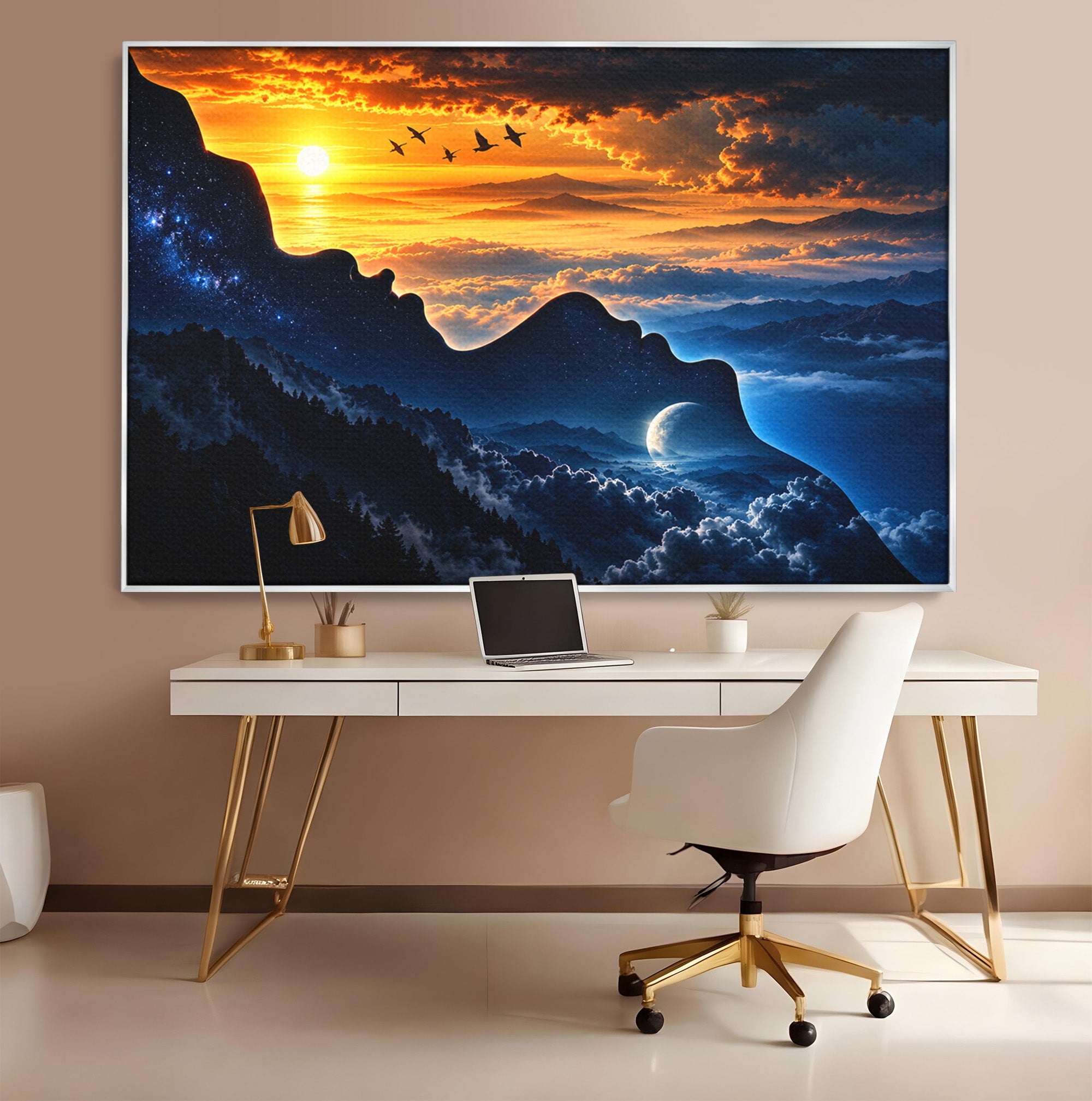 Tablou Canvas Premium LuxCanva® U1215, Profiluri Cosmice, Peisaj, Cosmos, Apus, Living, Dormitor, Culori Vibrante