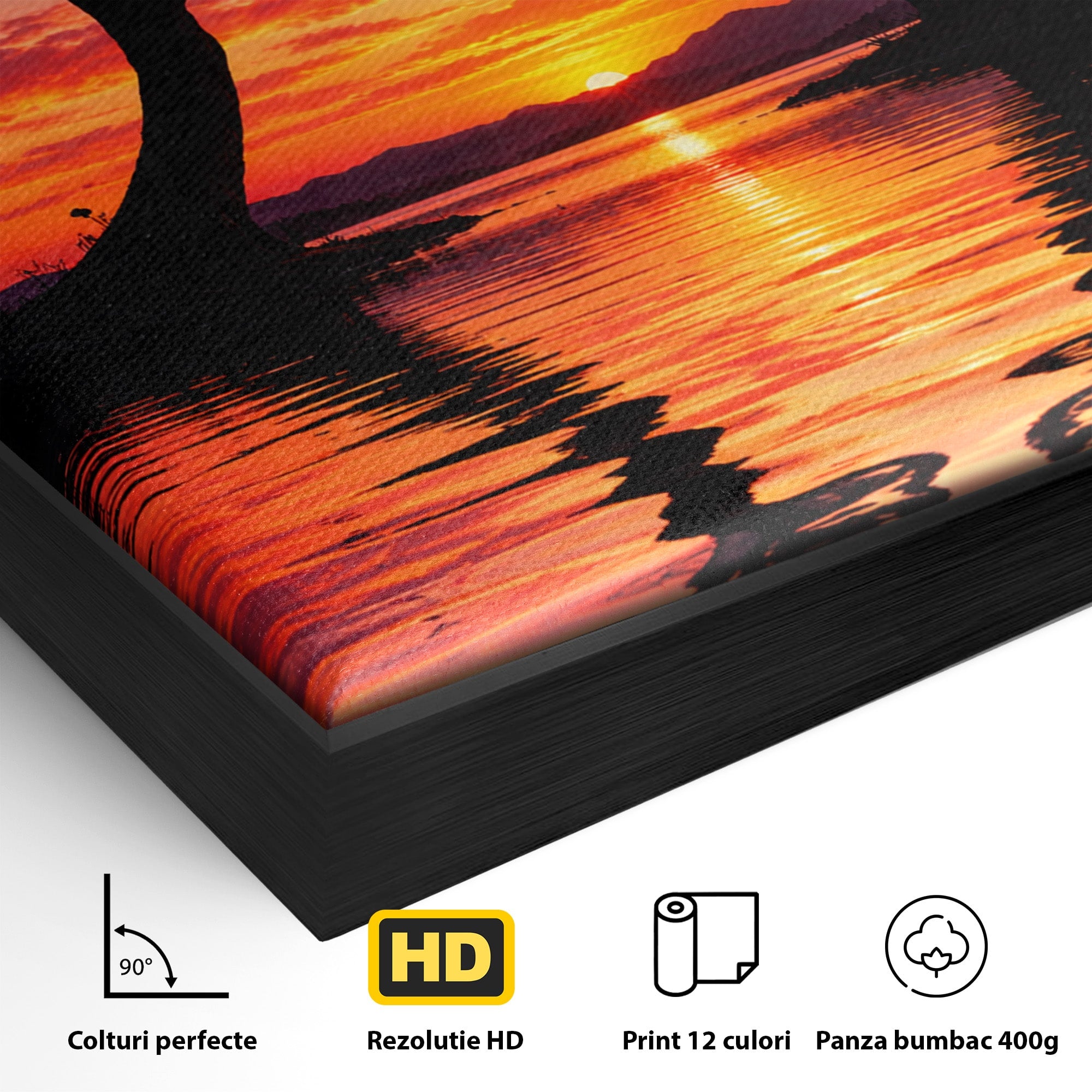 Tablou Canvas Premium LuxCanva® U1217, Siluete Sub Luna, Copaci, Apus, Reflexie, Iubire, Living, Culori Vibrante