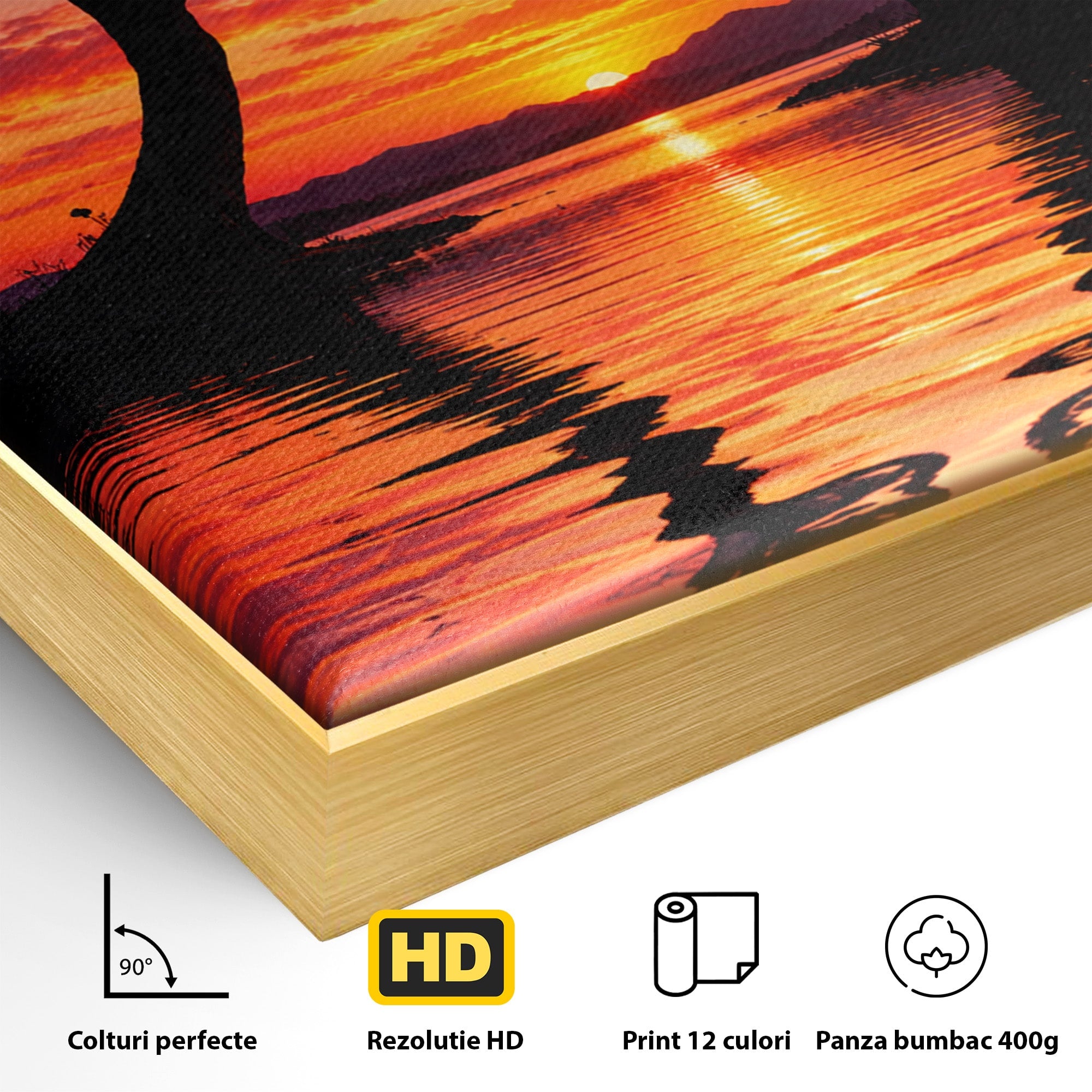 Tablou Canvas Premium LuxCanva® U1217, Siluete Sub Luna, Copaci, Apus, Reflexie, Iubire, Living, Culori Vibrante